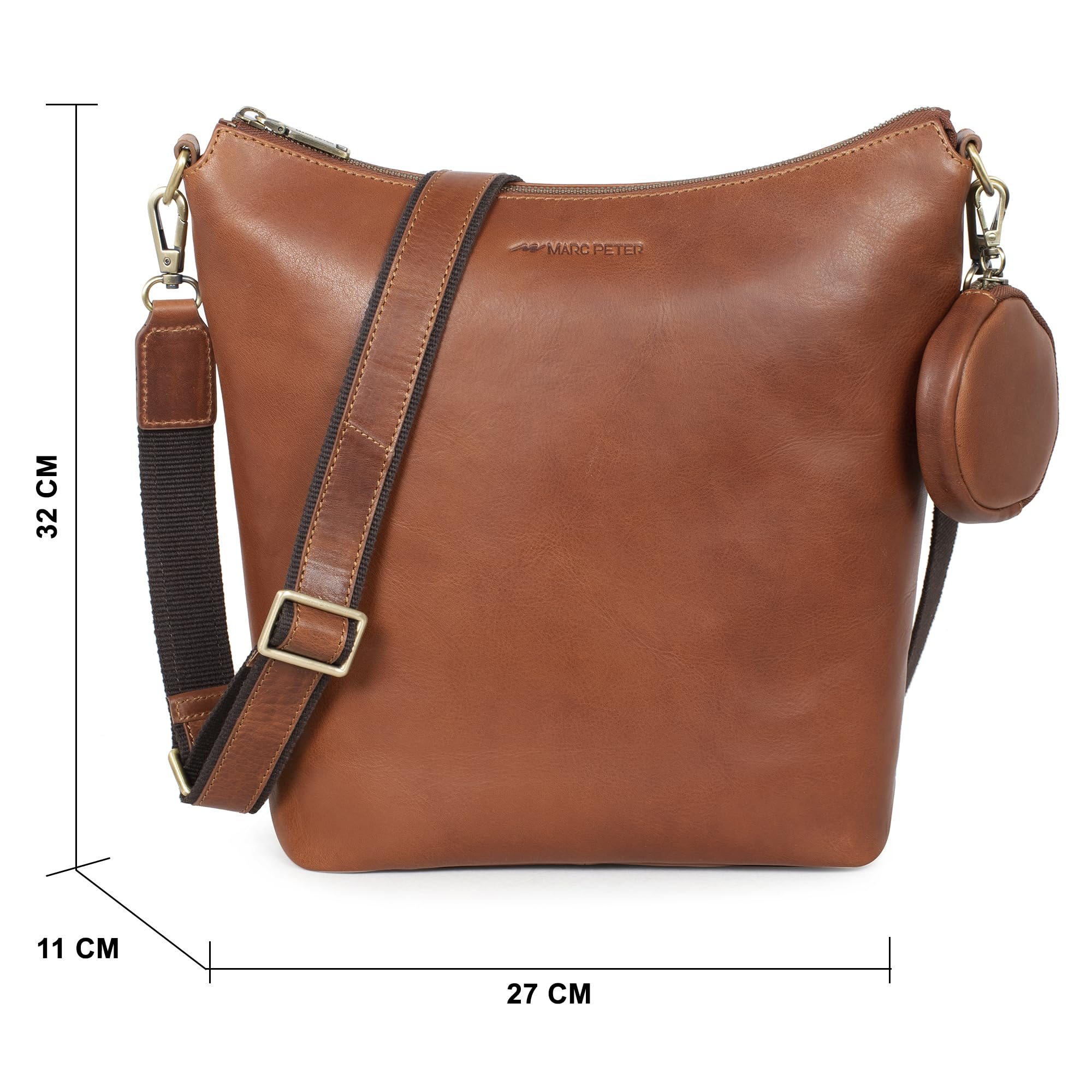 Marc Peter Borsa a tracolla in pelle da donna, borsa a tracolla, vera pelle, borsa a tracolla per uso quotidiano e ufficio