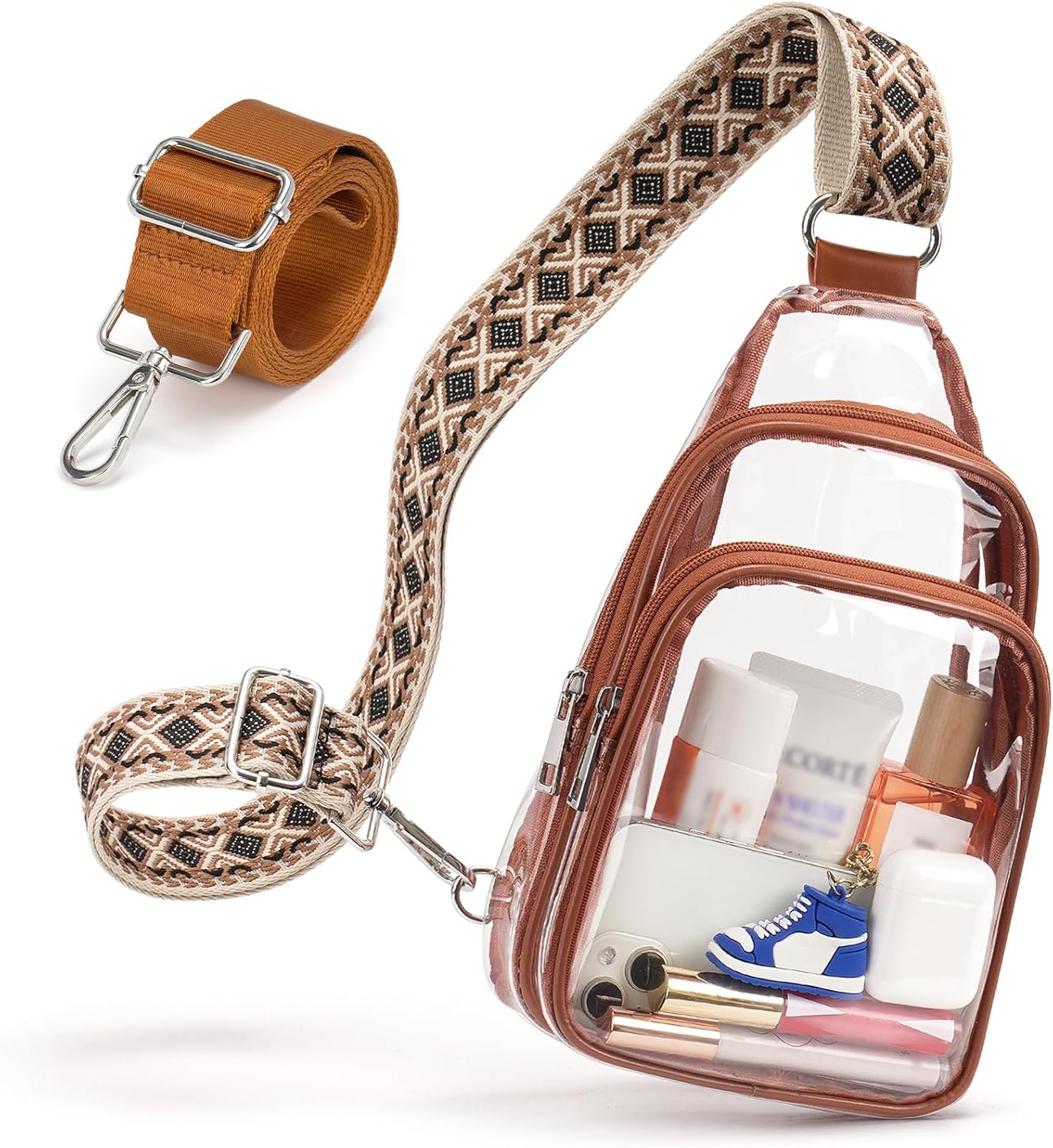 3 Pockets Clear Bag for Stadium Events with 2 Long Straps Sling Backpack Fanny Pack...