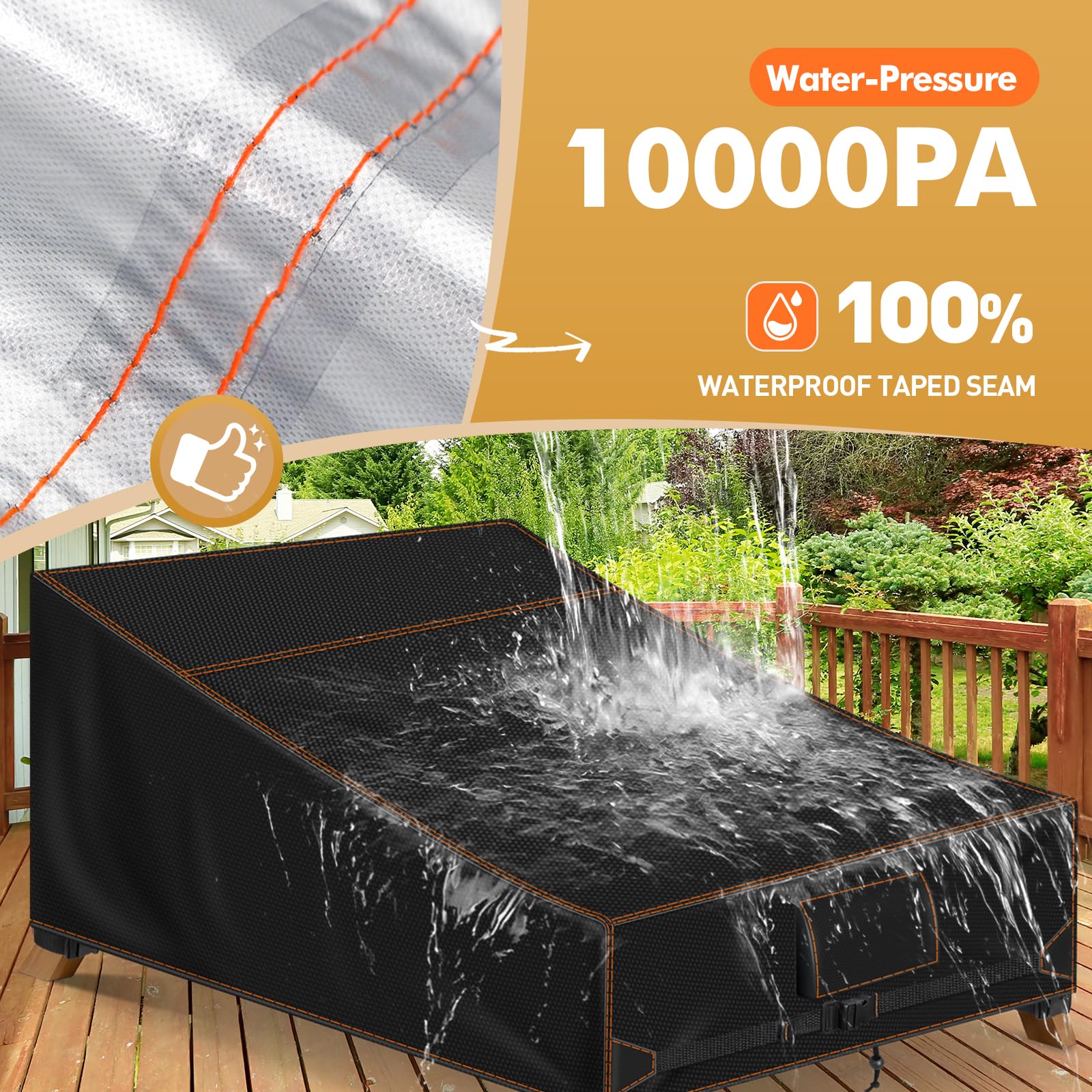 Housse Protection Transat Jardin Extérieur Double, Noir 210x150x40/90 cm
