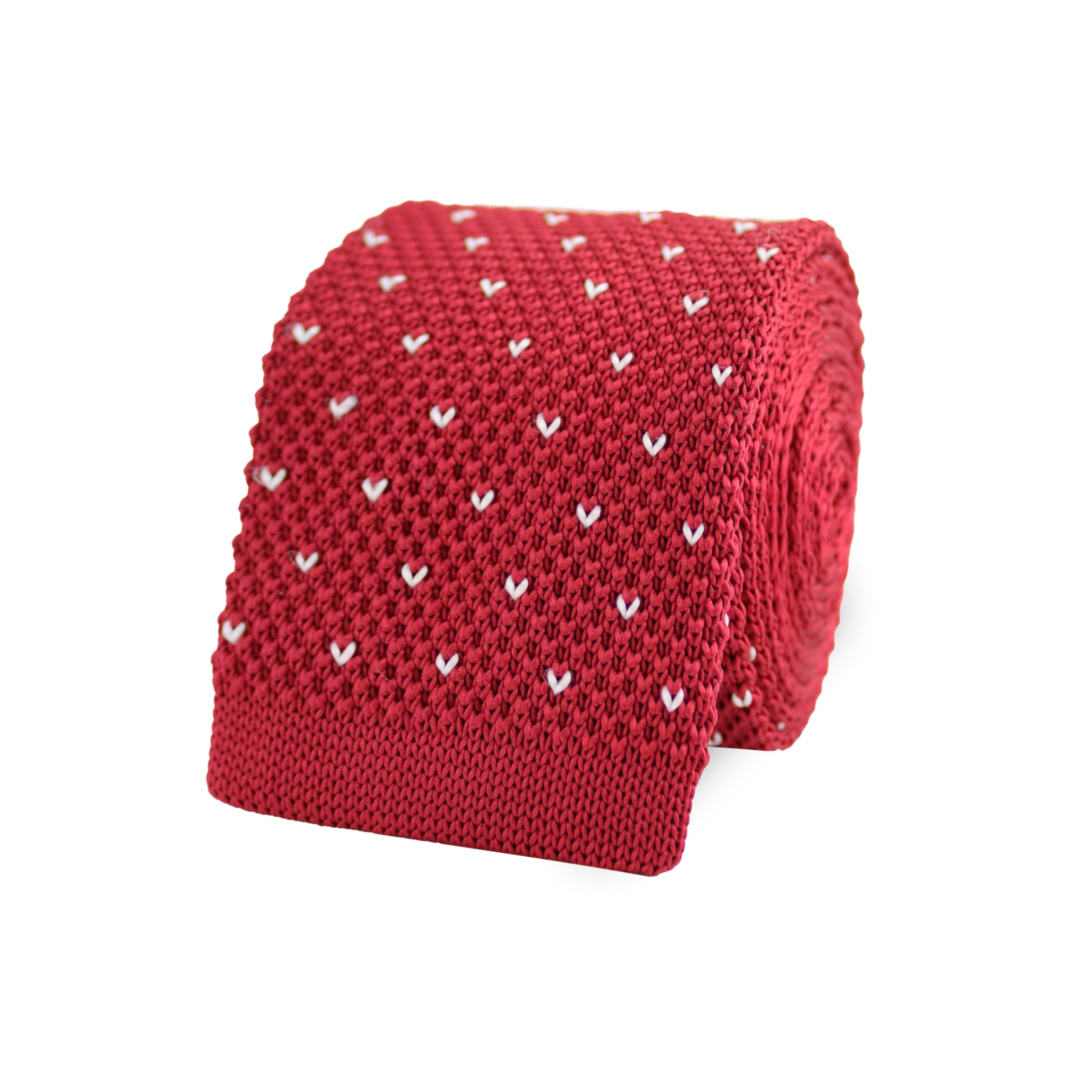 THE GENTS LAB Men's Square End Knitted Neck Tie With Dots | Made From 100% Soft Polyester | Over 10+ Colours (Burgundy Red)