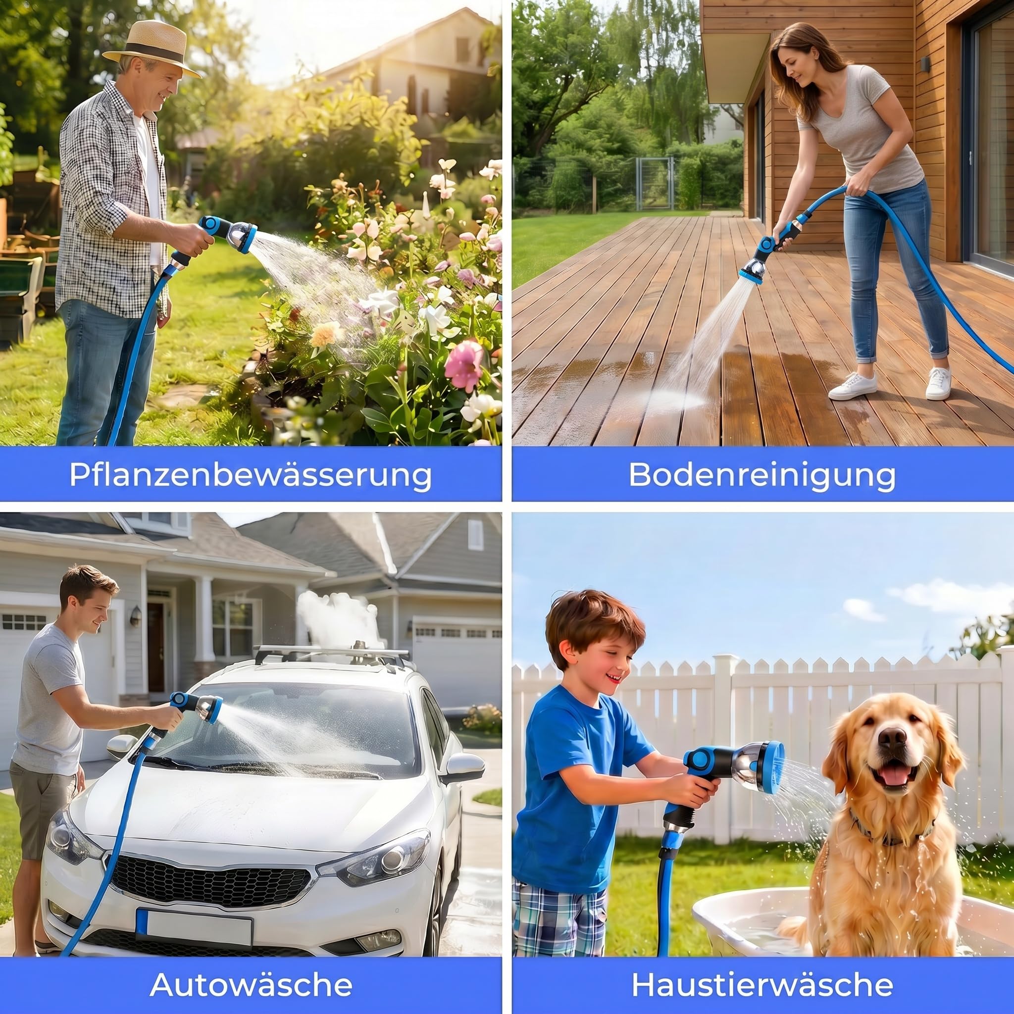 Himimi Schlauchtrommel 30m Wandmontage, Automatischer Gartenschlauch Aufroller mit 180° Schwenk & 10-Funktionen Spritzpistole, Schlauchbox für Wand, Auto-Rewind für Reinigung & Bewässerung