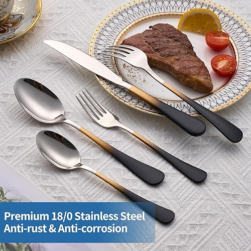 Miniatura 4 de Juego de cubiertos de 20 piezas, acero inoxidable 1810, servicio para 4, moderno juego de cubiertos incluye cuchillos de cena, tenedores, cucharas,
