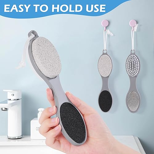 Miniatura 2 de 3 cepillos 4 en 1 para pies para uso en la ducha con piedra pómez, raspador de pies y papel de lija, cepillo de limpieza de pies para pies,