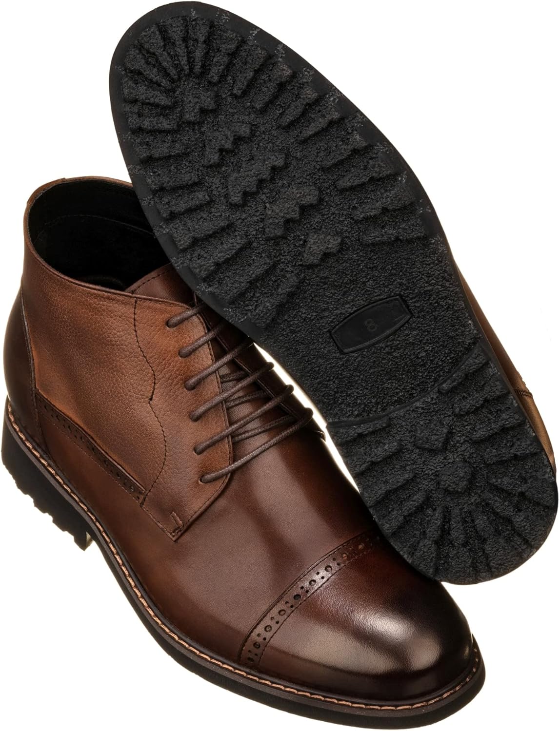 CALTO Men's Invisible Height Increasing Elevator Shoes - Coffee Brown Leather Lace-up Cap-toe Boots with Inner Faux Fur - 3.2 Inches Taller - Y41084 - Size 9 D(M) US - Image 5
