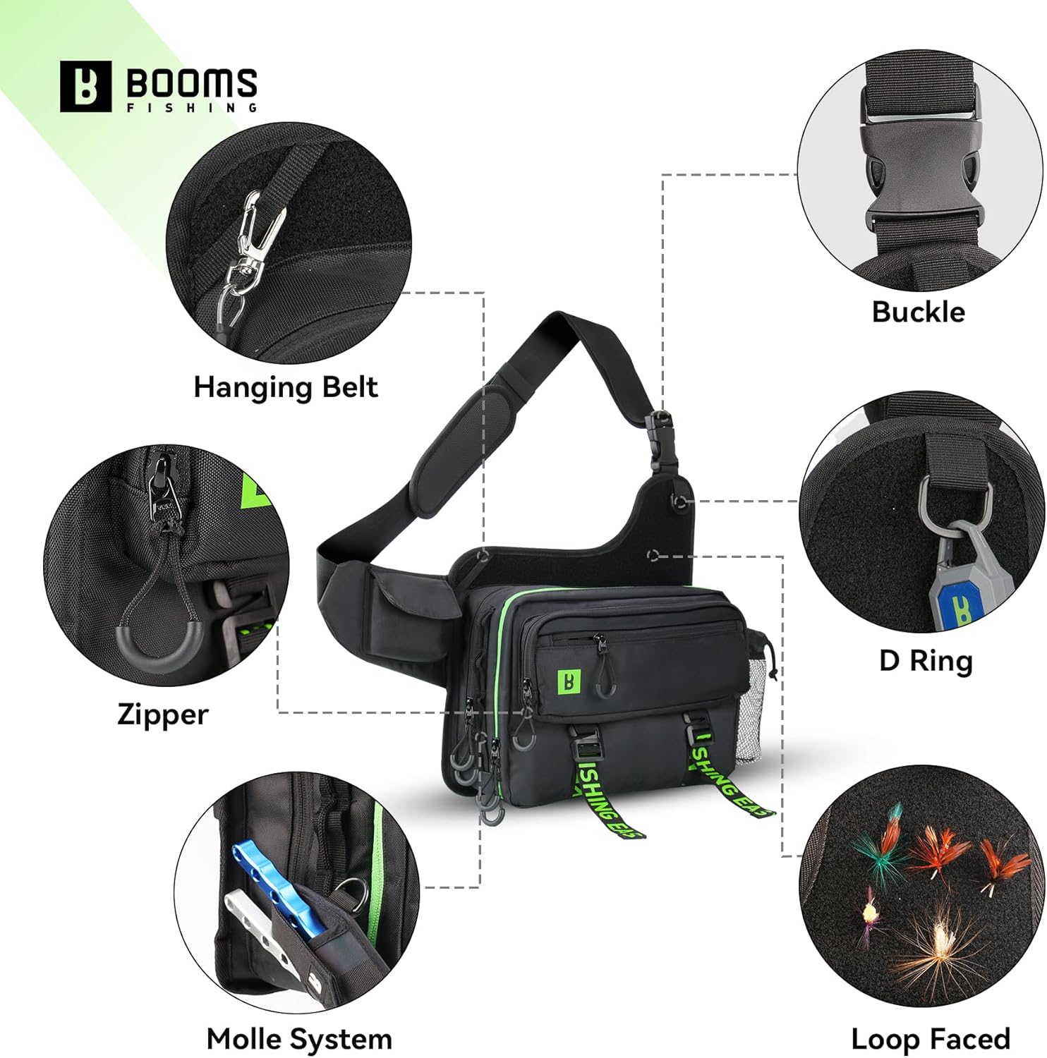 Booms Fishing Tackle Storage Bag - IB1 Fishing Gear Bag with Lures Operation Tray - Saltwater & Freshwater Fly Fishing Sling Bag for Men