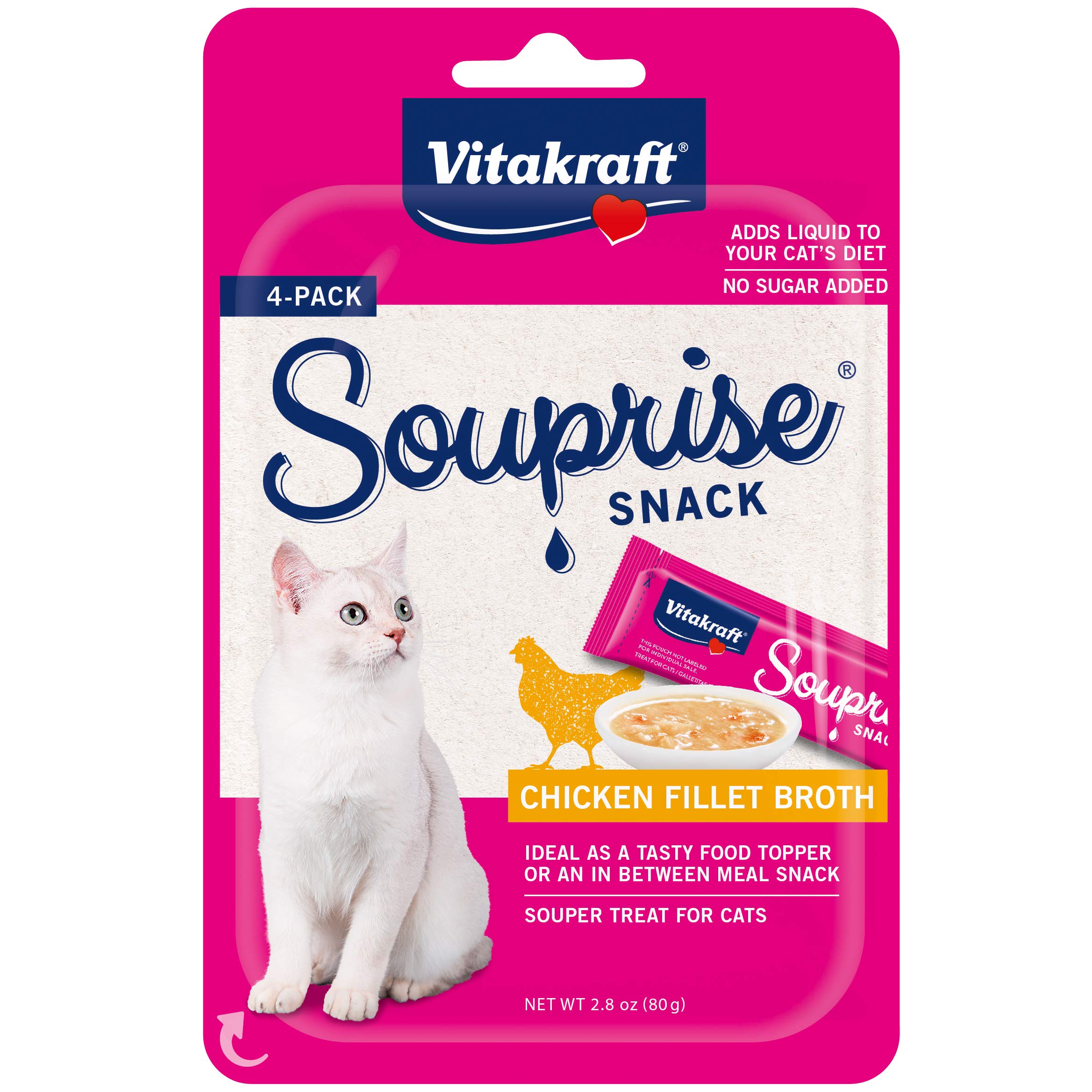 Vitakraft Souprise Snack Fillet Broth Treats for Cats, Food Topper or Between Meal Snack, Adds Liquid to Your Cat's Diet, 4 Pack