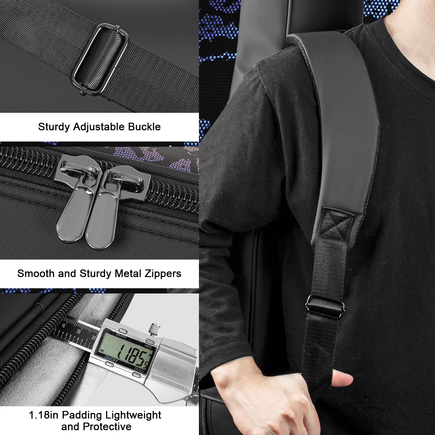 Bolsa para guitarra eléctrica de 41.7 pulgadas, funda suave impermeable de alta calidad con acolchado de 30 mm de grosor y reposacabezas fijo ajustable para el cuello, perfecta para guitarras