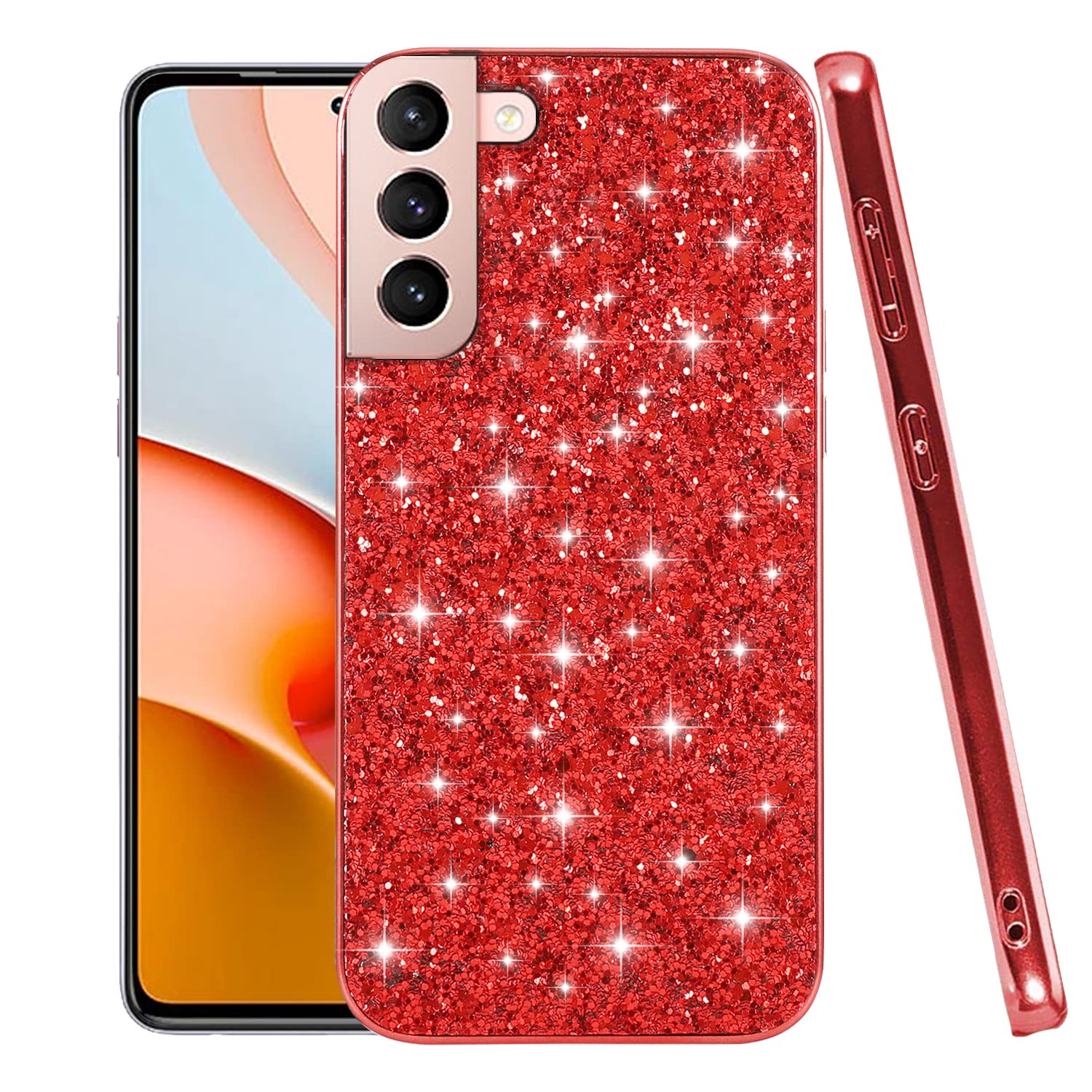 Compatible with Samsung S22 Case Glitter Shockproof, for Samsung Galaxy S22 Phone Case Bling Sparkly Soft TPU and PC Silicone Shiny Girl Women Thin