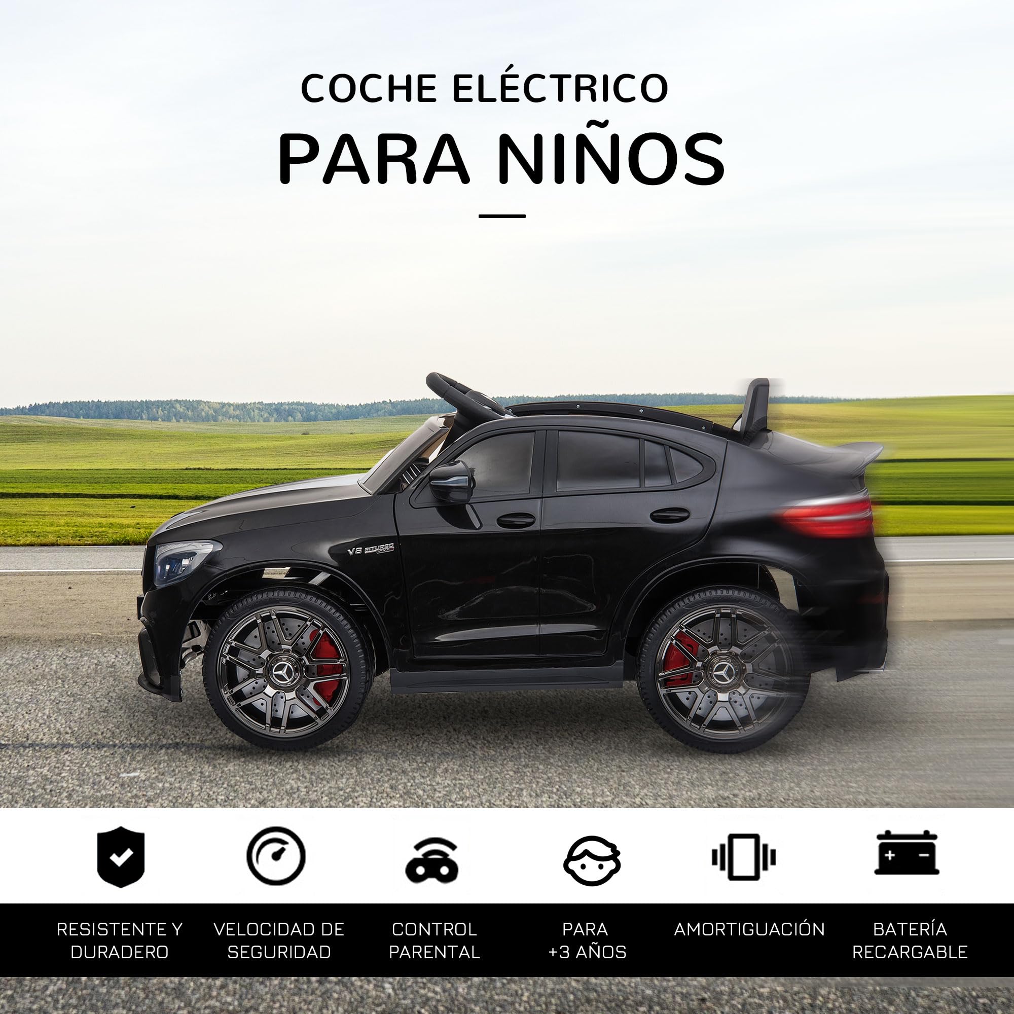 HOMCOM Coche Eléctrico para Niño +3 Años con Mando a Distancia, Batería 12V, 30kg, 115x70x55cm