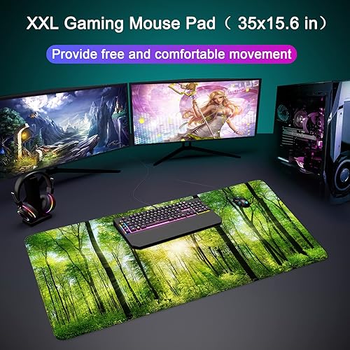 Vista 71 de Alfombrilla de escritorio, alfombrilla grande para mouse de 35 x 15.6 pulgadas, XXL extendida para juegos, con base antideslizante, alfombrilla
