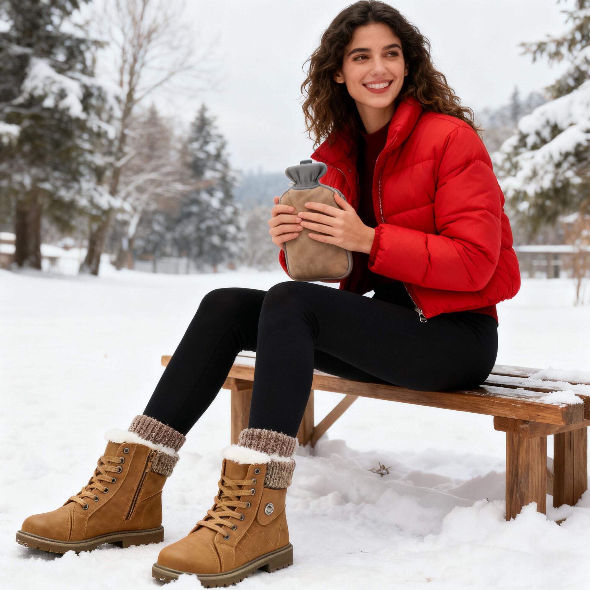 GLAMORA Bottines d'hiver pour femme imperméables et thermiques avec doublure chaude et semelle antidérapante, bottes confortables à fermeture éclair pour marche, travail, randonnée légère en montagne