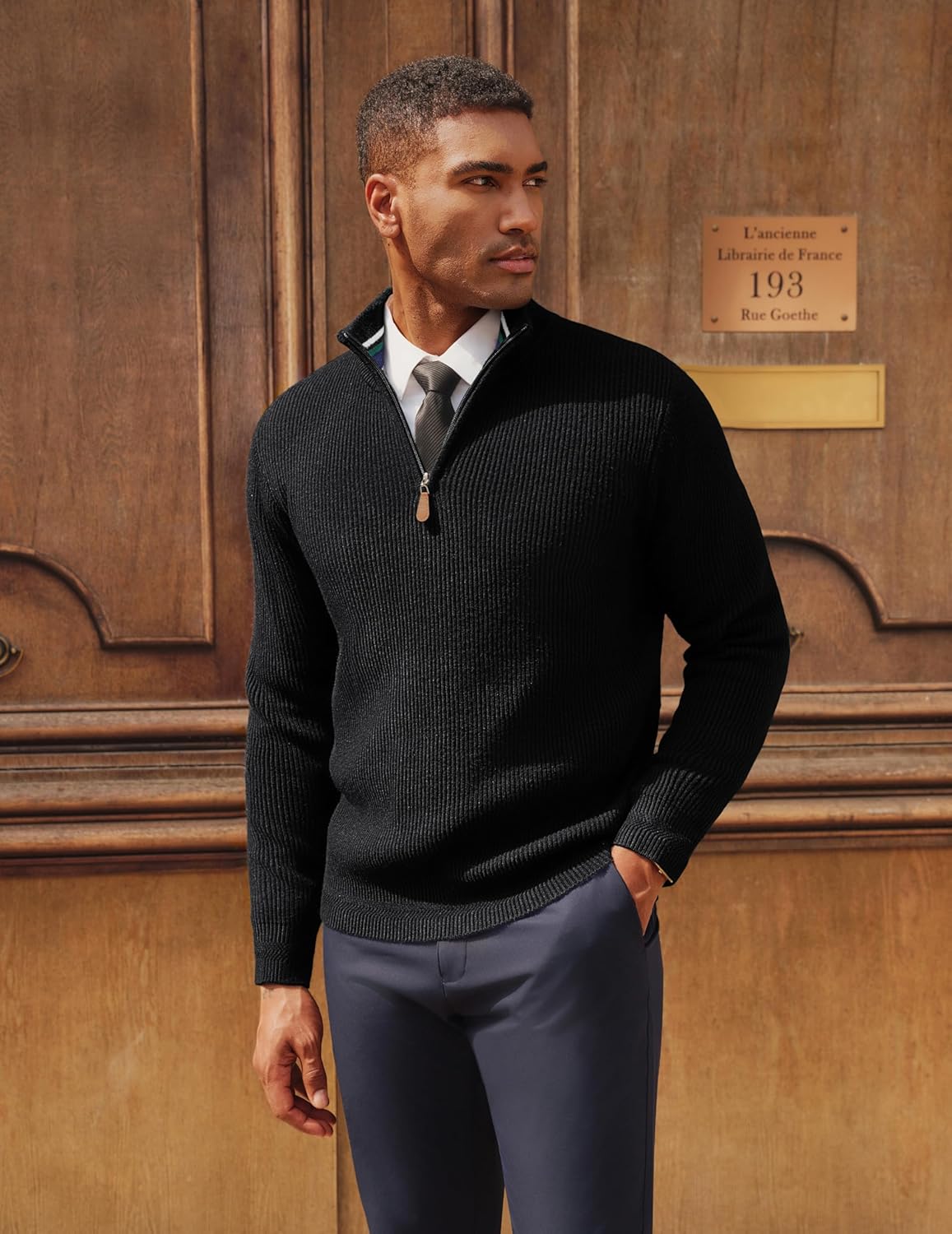 PJ PAUL JONES Men Quarter Zip Pullover Sweaters Lightweight Knit Dress Sweater for Glof Work Casual - Image 2