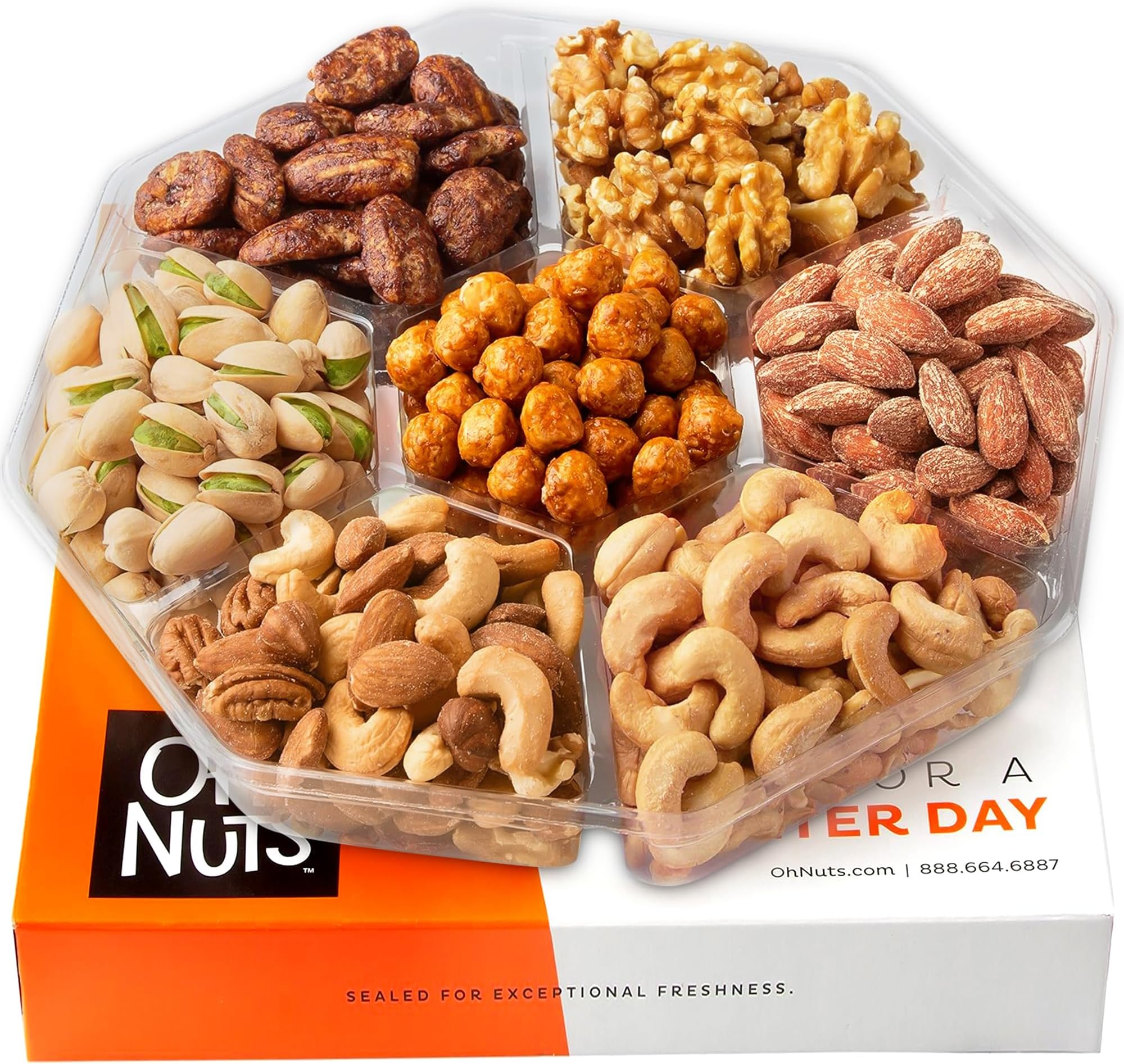 Gift Basket - 7 Variety Roasted Salted Nuts Holiday Gift Basket - 1.8 LB Prime Gourmet Assortment Nuts Tray, Gift Ideas for Birthday, Anniversary, Corporate for Men and Women