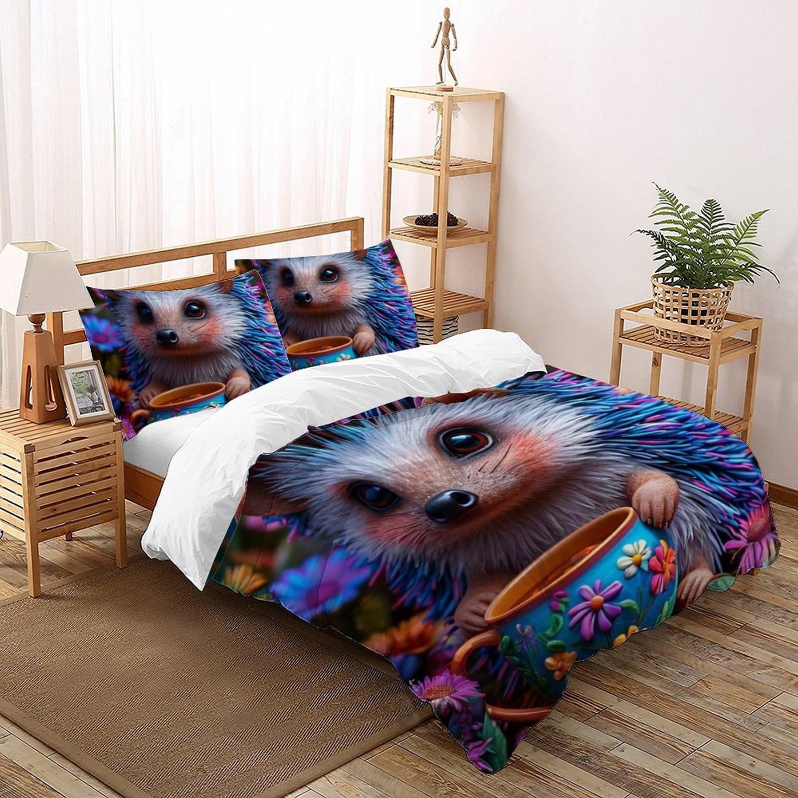 Parure housse de couette double 200x200 microfibre animaux hérisson