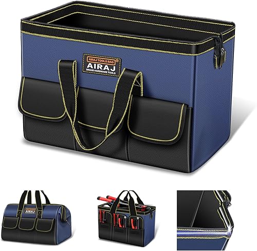 AIRAJ Bolsa de herramientas de 16 pulgadas, bolsas de herramientas de boca ancha para hombres, organizador de herramientas para reparaciones del
