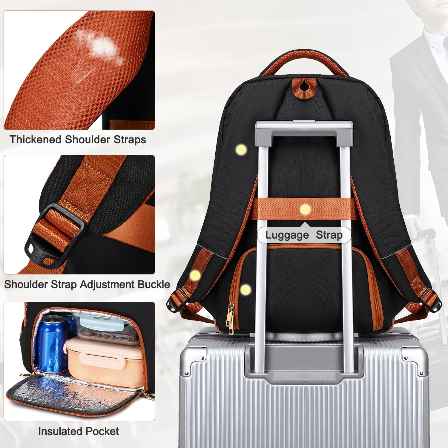 BOVIP Travel Backpack For Men Women,40L Carry On Backpack Flight Approved,TSA Personal Item Travel Bag Fits 17 Inch Laptop,Business Weekender Overnight Daypack Black White