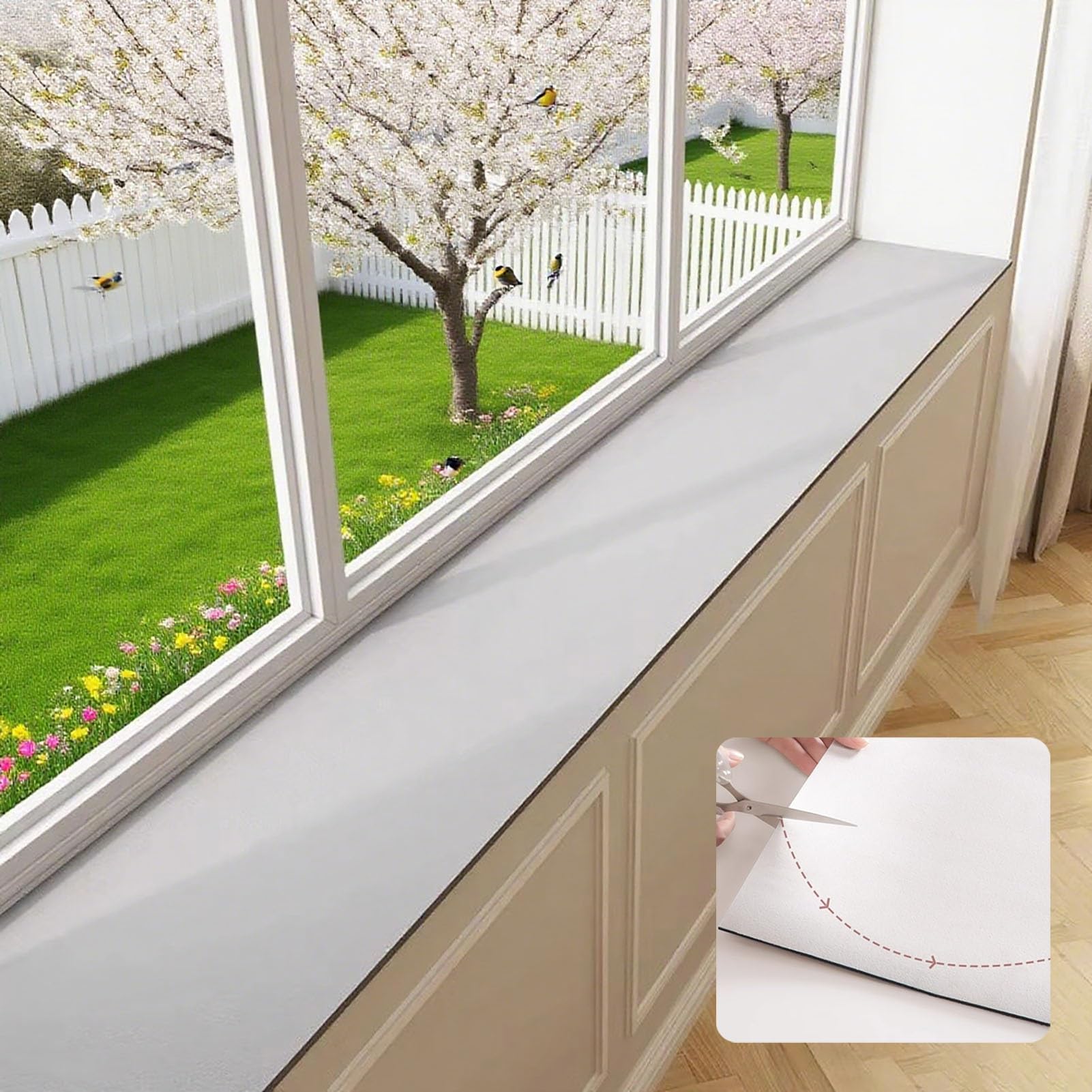 WhamtL Cuttable Diatomaceous Earth Mat Non-Slip, Narrow Absorbent Window Sill Cushion, Scratch Seat Protector for Bay Windows Balconies Kitchen(Light Gray,120x30cm(47x12in))
