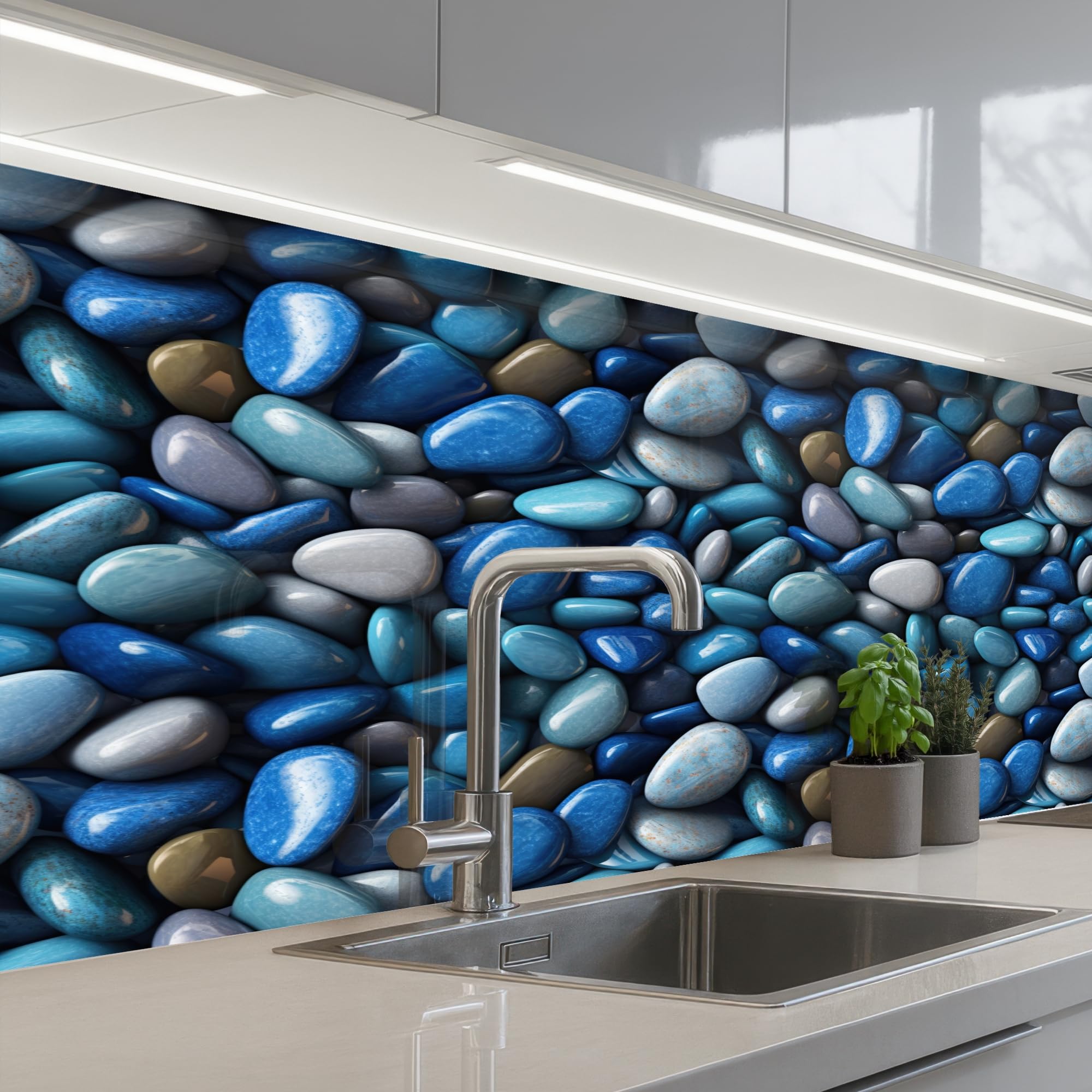 KitchenYeah© Küchenrückwand 80x200 cm Selbstklebende Kitchen Wall Protector Küchen Rückenwand Küchenfronten Küchenrückwände Küche Wand Blaue - Ozean - Kiesel