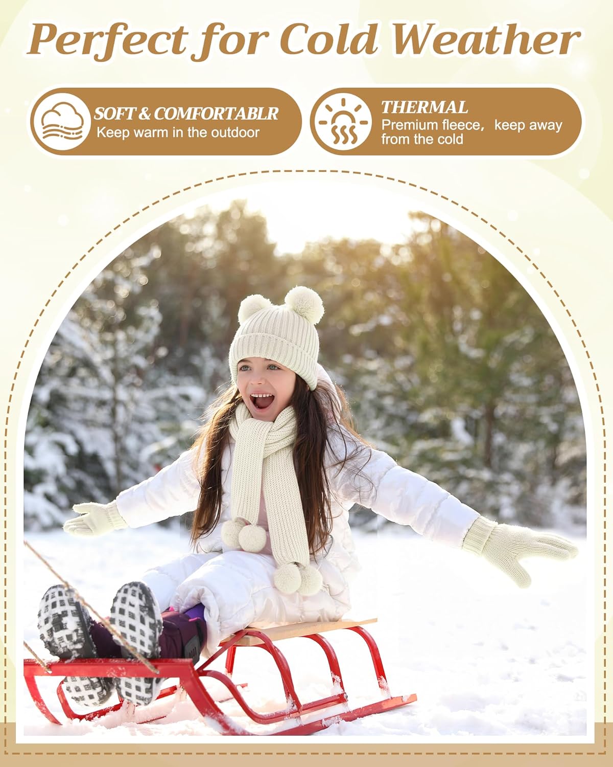 Geyoga 3 Pcs Kids Winter Hat Gloves Scarf Set for Age 2-8 Yrs Boys Girls Winter Toddler Warm Fleece Lined Hat Scarf Gloves - Image 5