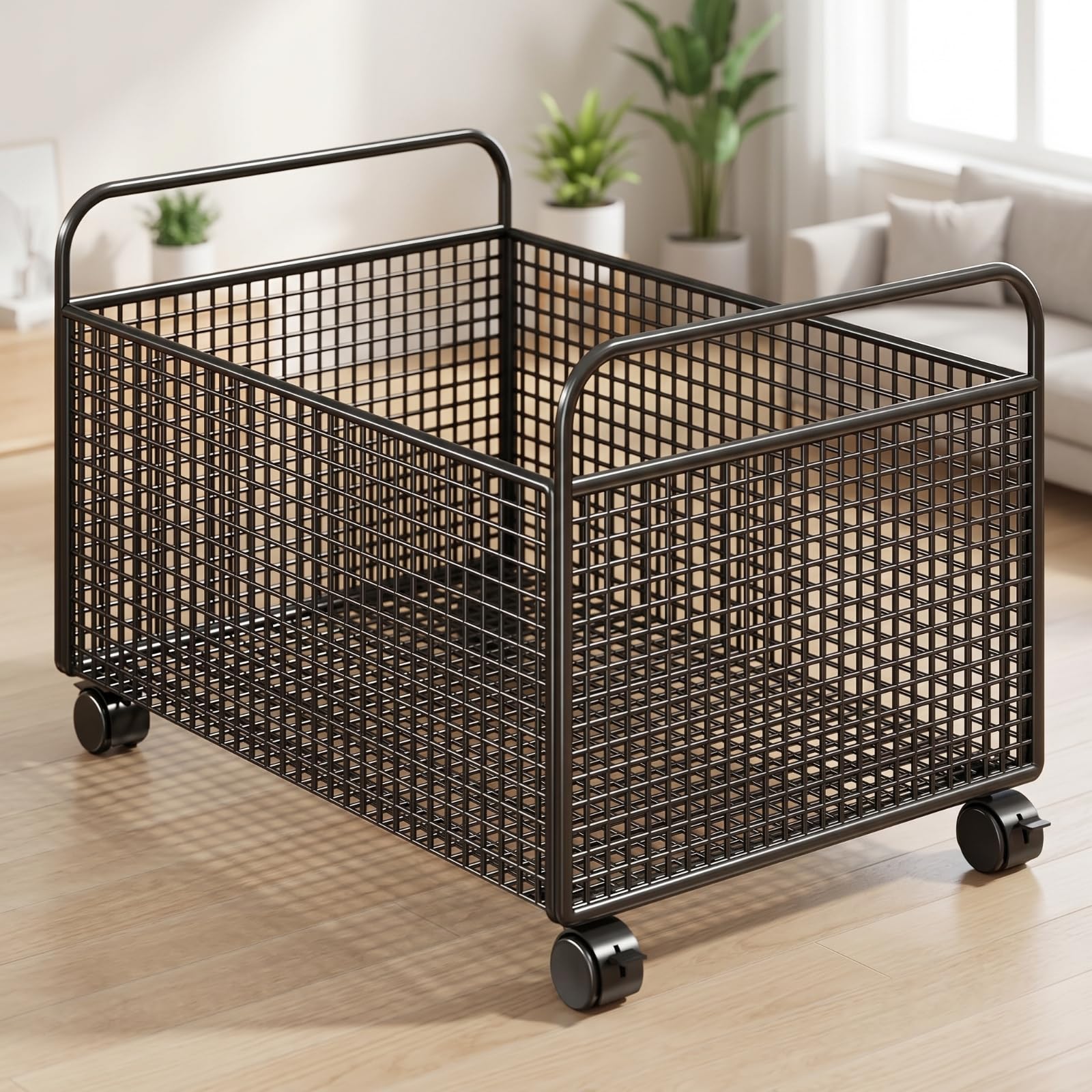 Contenitore Libri con Ruote Carrello Libreria Carrello Portaoggetti Cestino Metallico in Struttura Aperta E Maniglie Ergonomiche Ruote Rimovibili, Bianco, Grande Con Ruote
