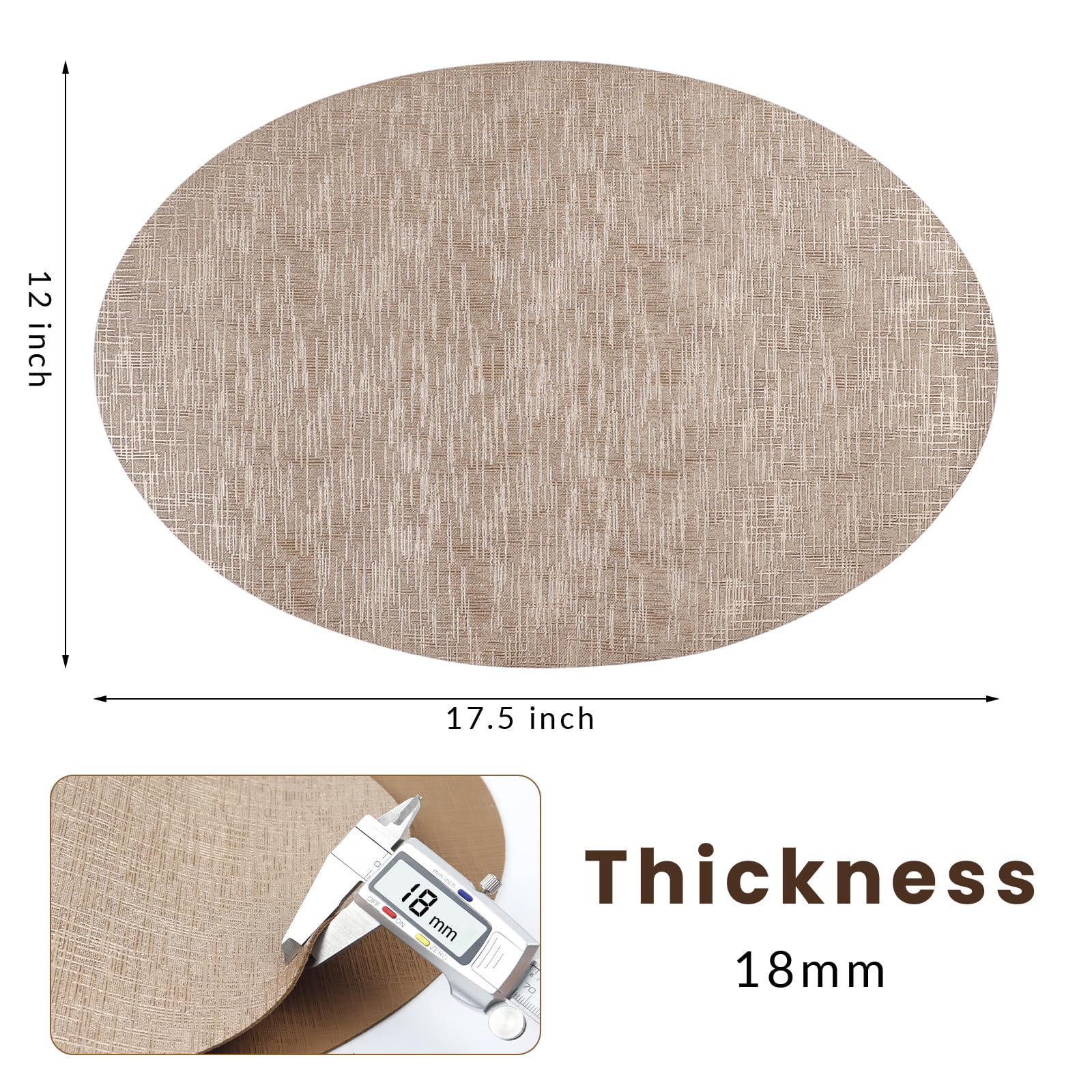 CAMAL Manteles Individuales de Cuero Juego de 8, Manteles Individuales Lavables 43cm x 30cm Salvamanteles Ovalados con Brillo Metálico para Cenas, Banquetes, Fiestas (Beige)
