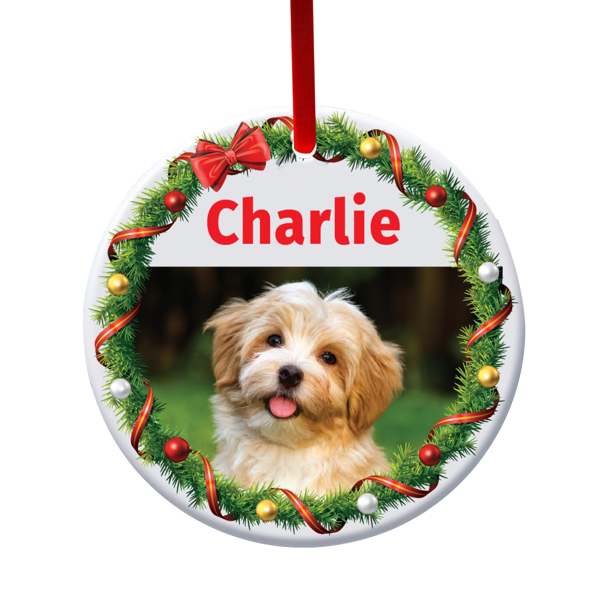 Personalised Pet Christmas Bauble Xmas Tree Decoration Custom Photo & Name Ceramic Christmas Ornament Gifts Keepsake Xmas Present (Pet Xmas Bauble - Dog)