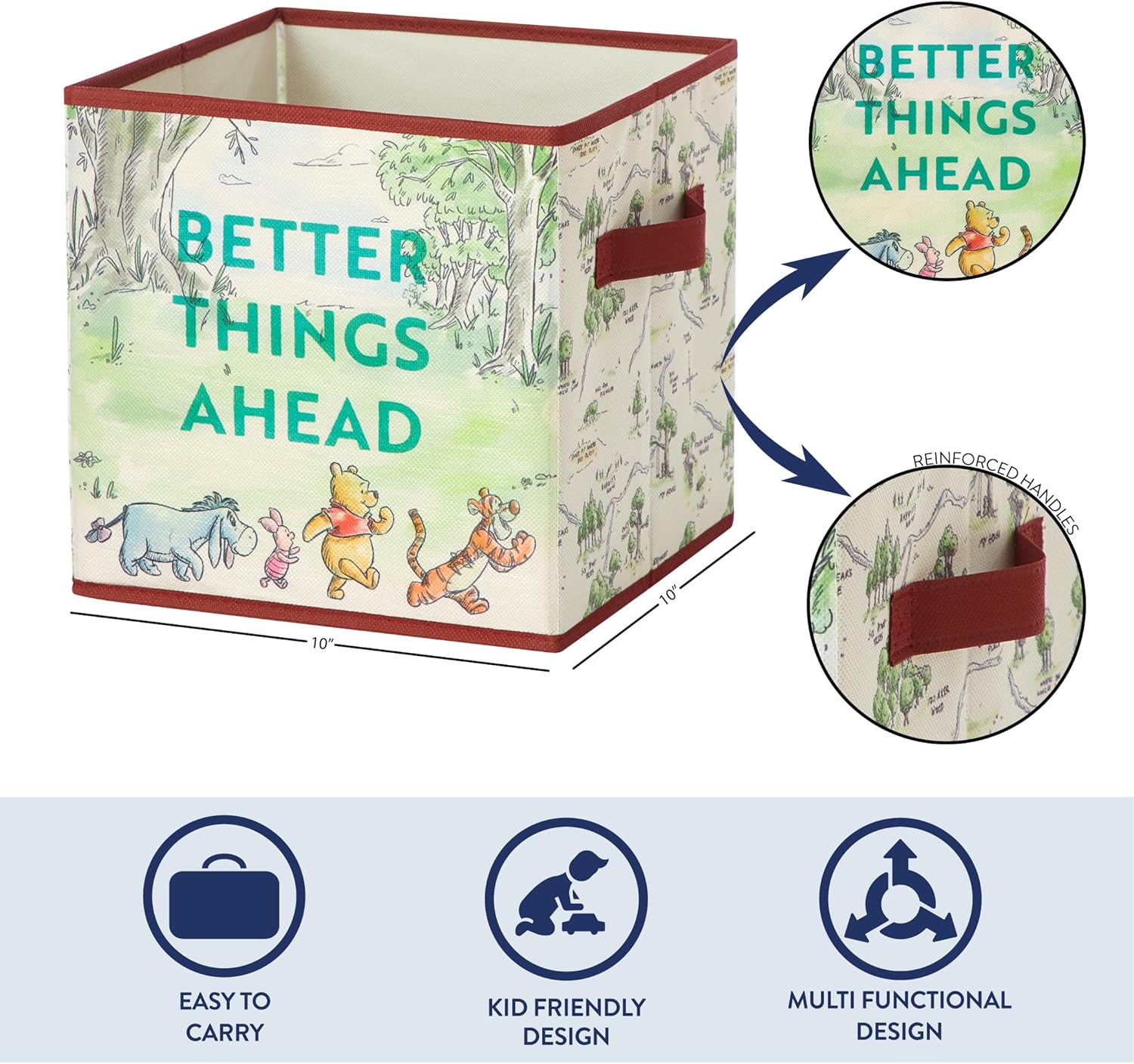 Disney Winnie the Pooh Storage Cubes,Set of 2 Durable Fabric Bins with Handles, 10x10x10, Collapsible Organizers for Kids' Room, Nursery & Closet - Image 4