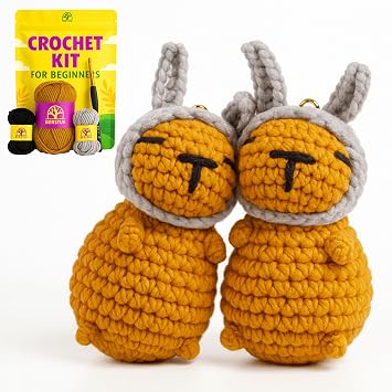 Capybara Crochet Kit for Beginners, 2 Easy Amigurumi Capybaras, Bunny Ears