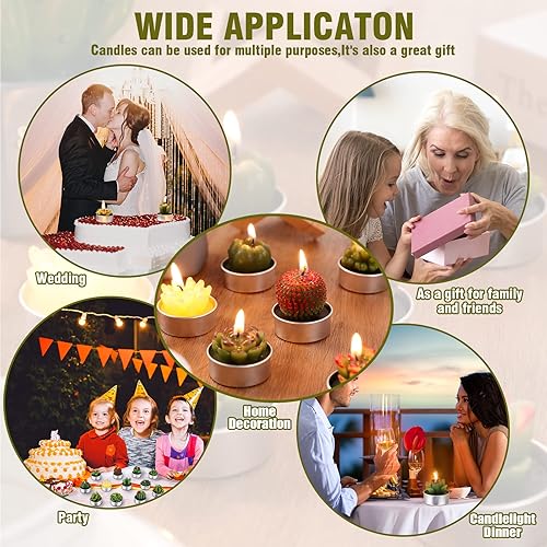 Miniatura 7 de TecUnite 12 velas de cactus hechas a mano, delicadas velas de cactus suculentas, sin humo, velas de plantas para decoración del hogar, cumpleaños,