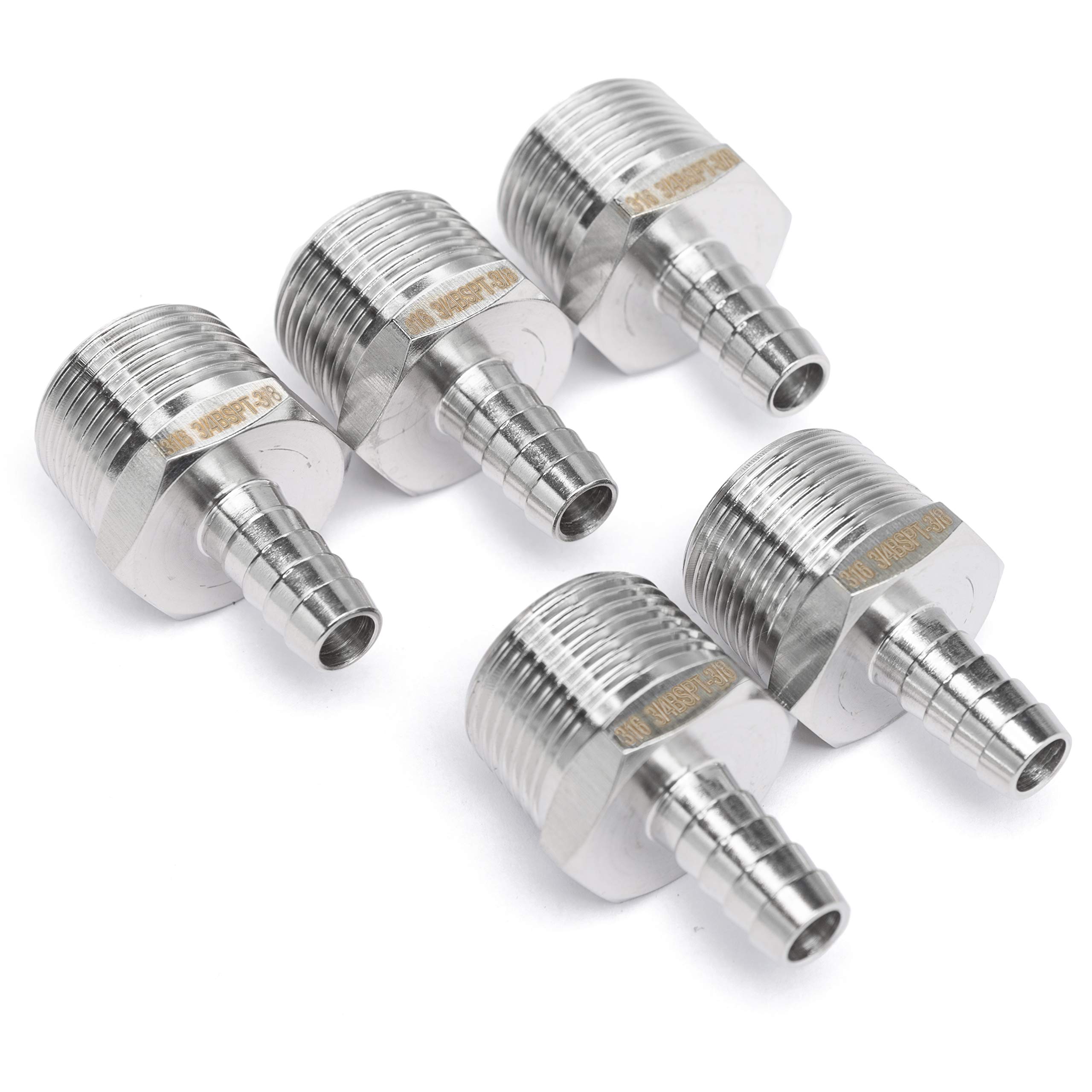LTWFITTING Edelstahl 316 mit Widerhaken 3/4 Zoll Außengewinde R x 10 mm Hose Barb(5 Stück)