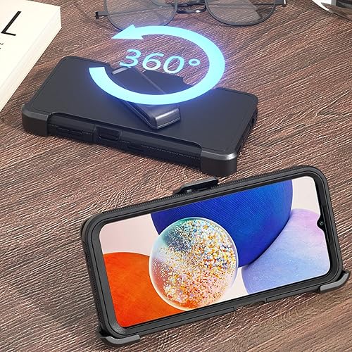 Miniatura 2 de Funda para teléfono Samsung Galaxy A14 5G, resistente, dura, a prueba de golpes, con funda de clip para cinturón para Samsung A14 5G 2023 (negro)