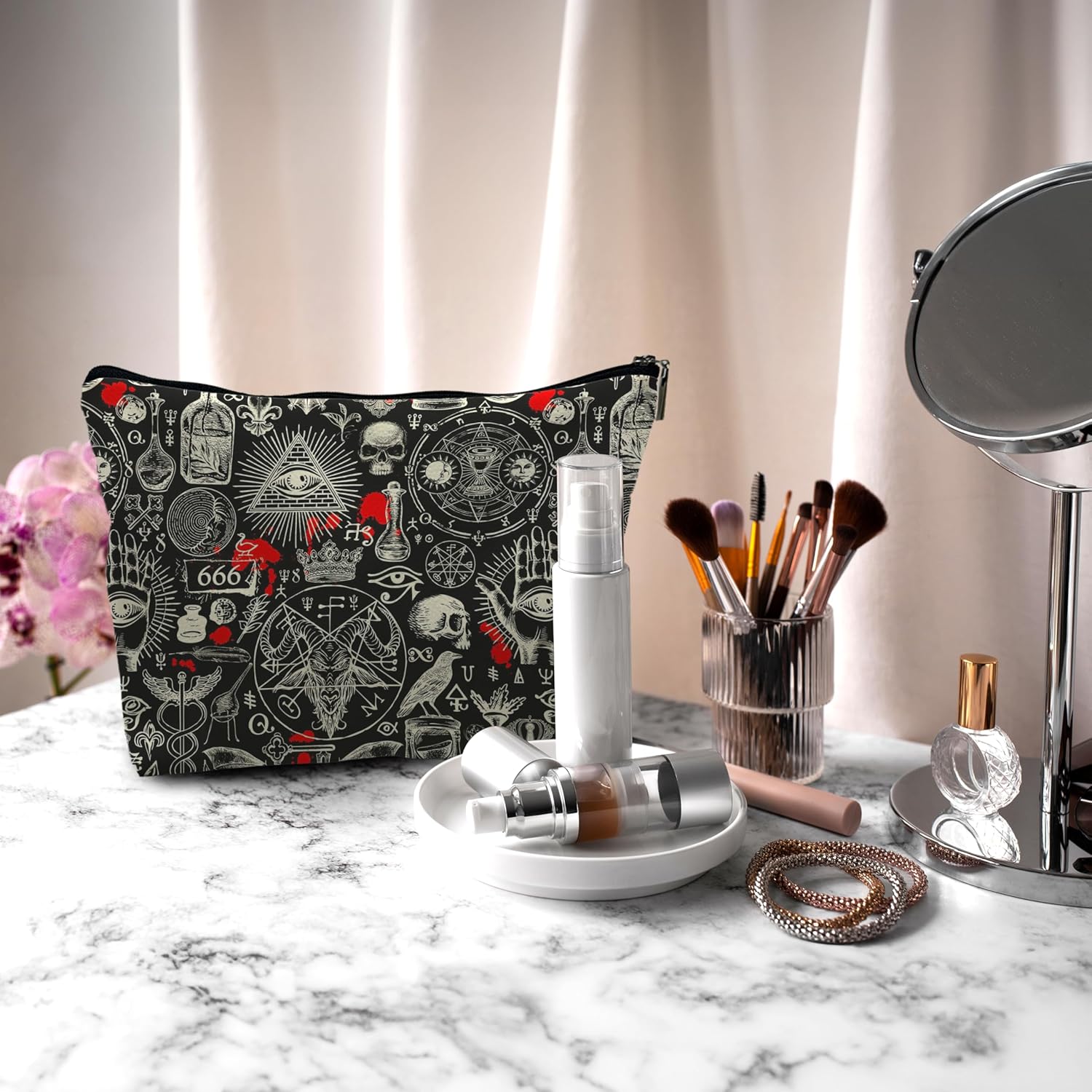 Nogrit Gothic Black Makeup Bag, Halloween Gifts for Women, Retro Small Cosmetic Bag for Purse, PU - Image 2