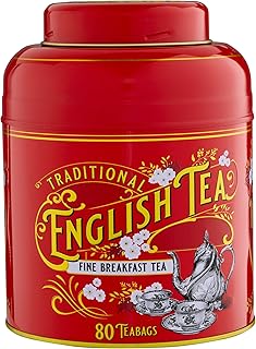 New English Teas Vintage Victorian Tea Caddy with 80 English Teabags (Red)