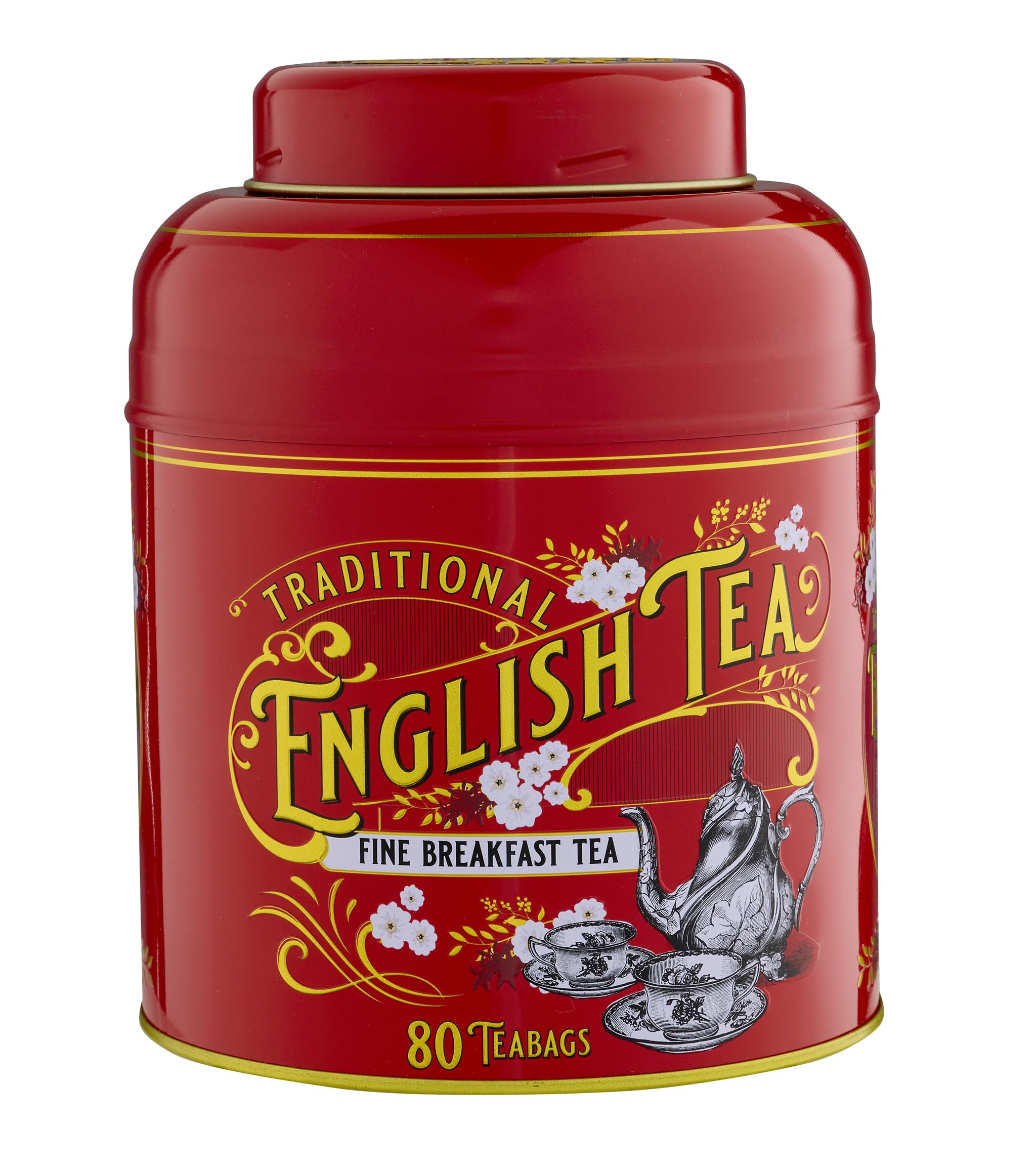 New English Teas, Vintage Victorian Caddy in red with 80 Teabags, English Breakfast Tea