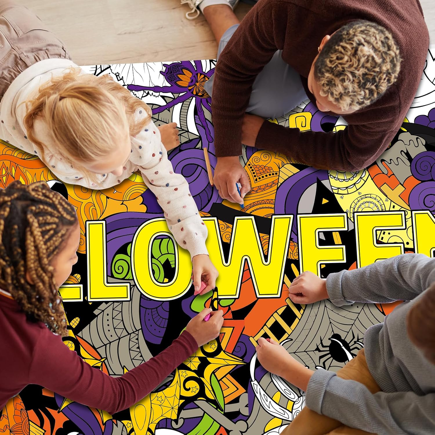 ZOIIWA Halloween Giant Mandala Coloring Posters for Kids Adult Halloween DIY Drawing Coloring Tablecloth Mandala Holiday Coloring Poster for Home School Wall Decor Drawing Games DIY Painting Crafts