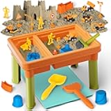 Sensory Table with Sensory Sand, Indoor Sensory Bin with Lid & 2.6lbs Play Sand, Construction Kit with 6 Alloy Trucks & Castle Molds, Sensory Toys for Toddler Boys and Girls