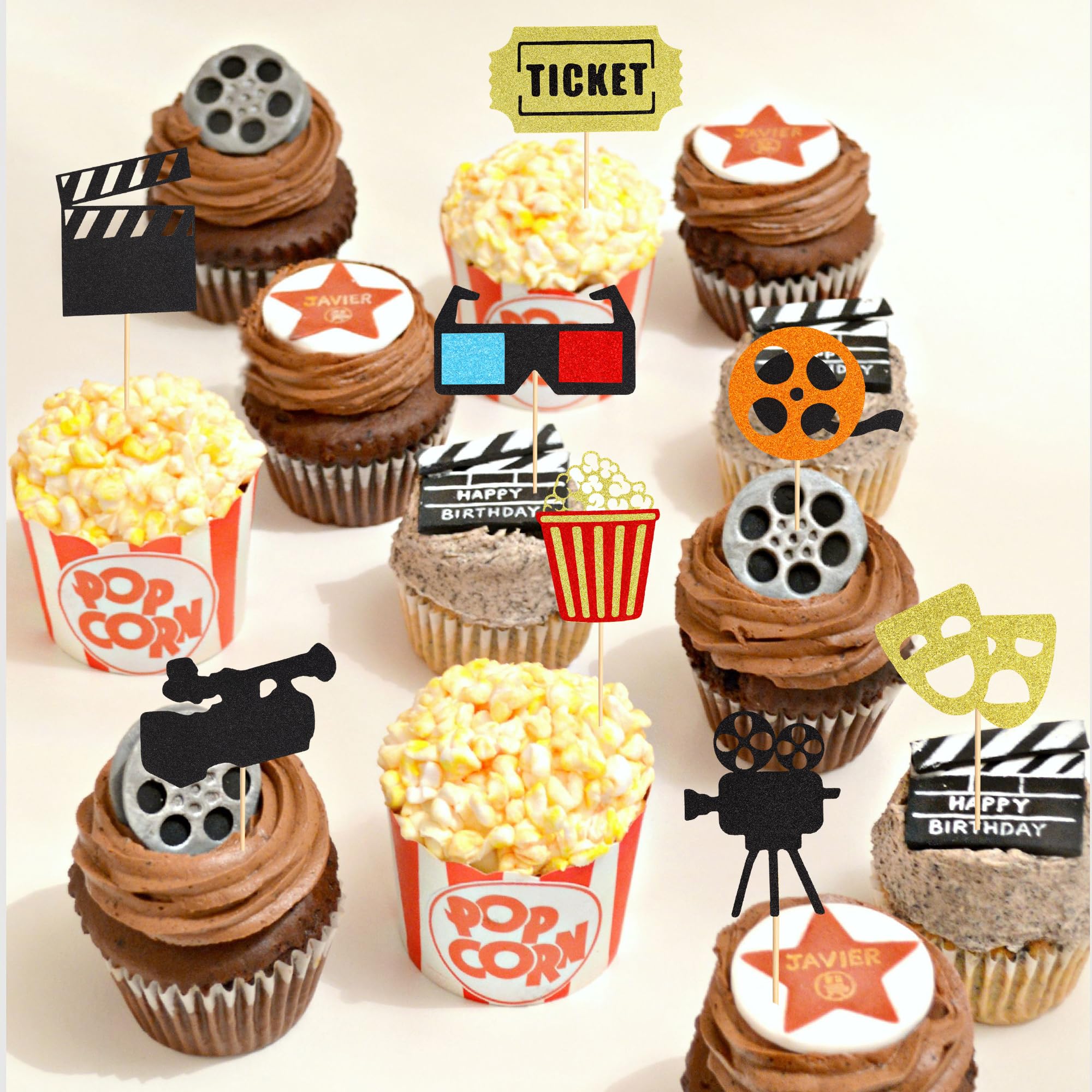 Rsstarxi 40-Pack Movie Theme Cupcake Toppers – Hollywood Popcorn Camera Picks For Baby Shower, Birthday, Movie Night Party - View #13
