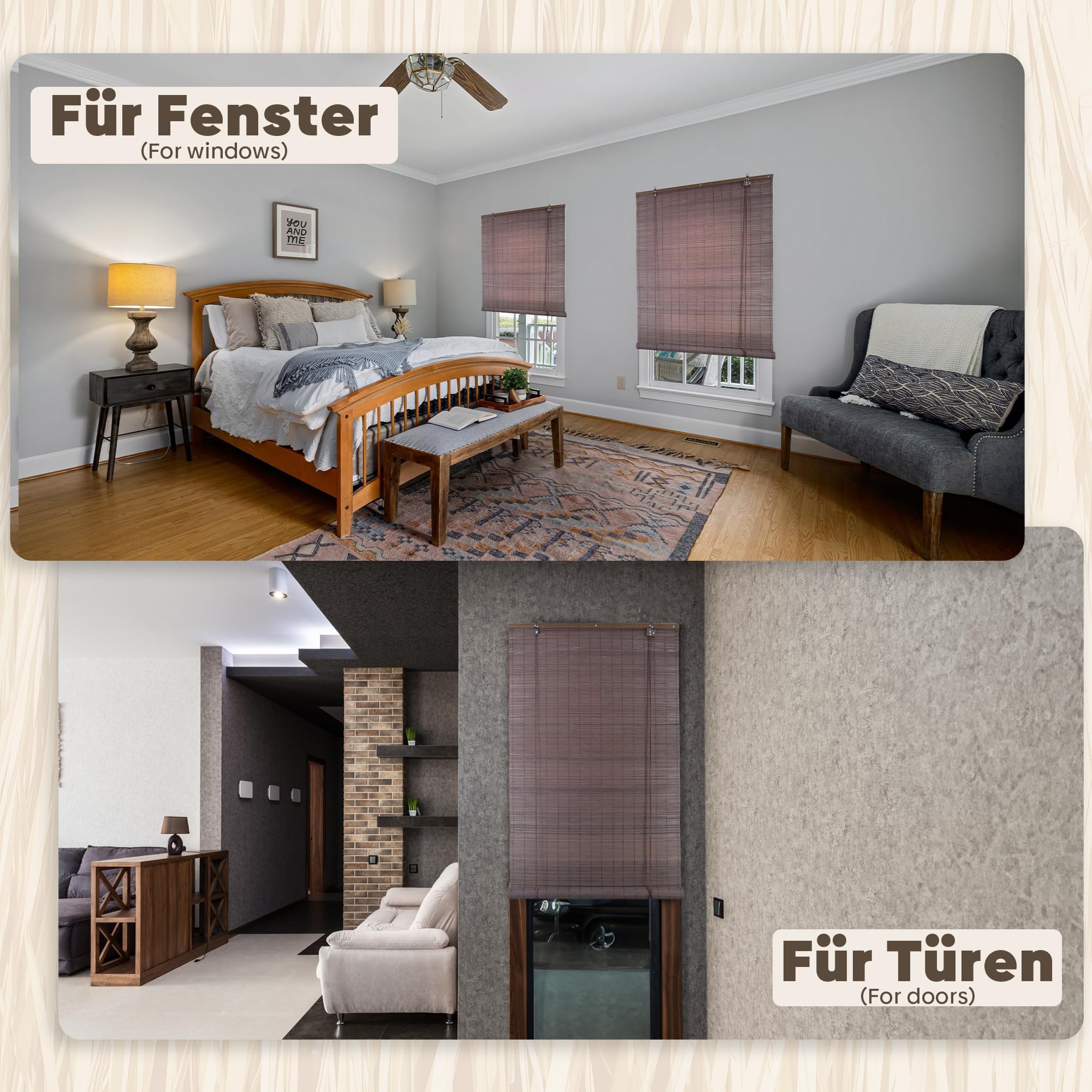 DEFACTO Bambusrollo Sonnenschutz Sichtschutz Seitenzugrollo Lichtfilter Bambus Jalousie Lüftung Rollo für Fenster Tür Terrasse Balkon Garten (150 x 220 cm, Dunkelbraun)