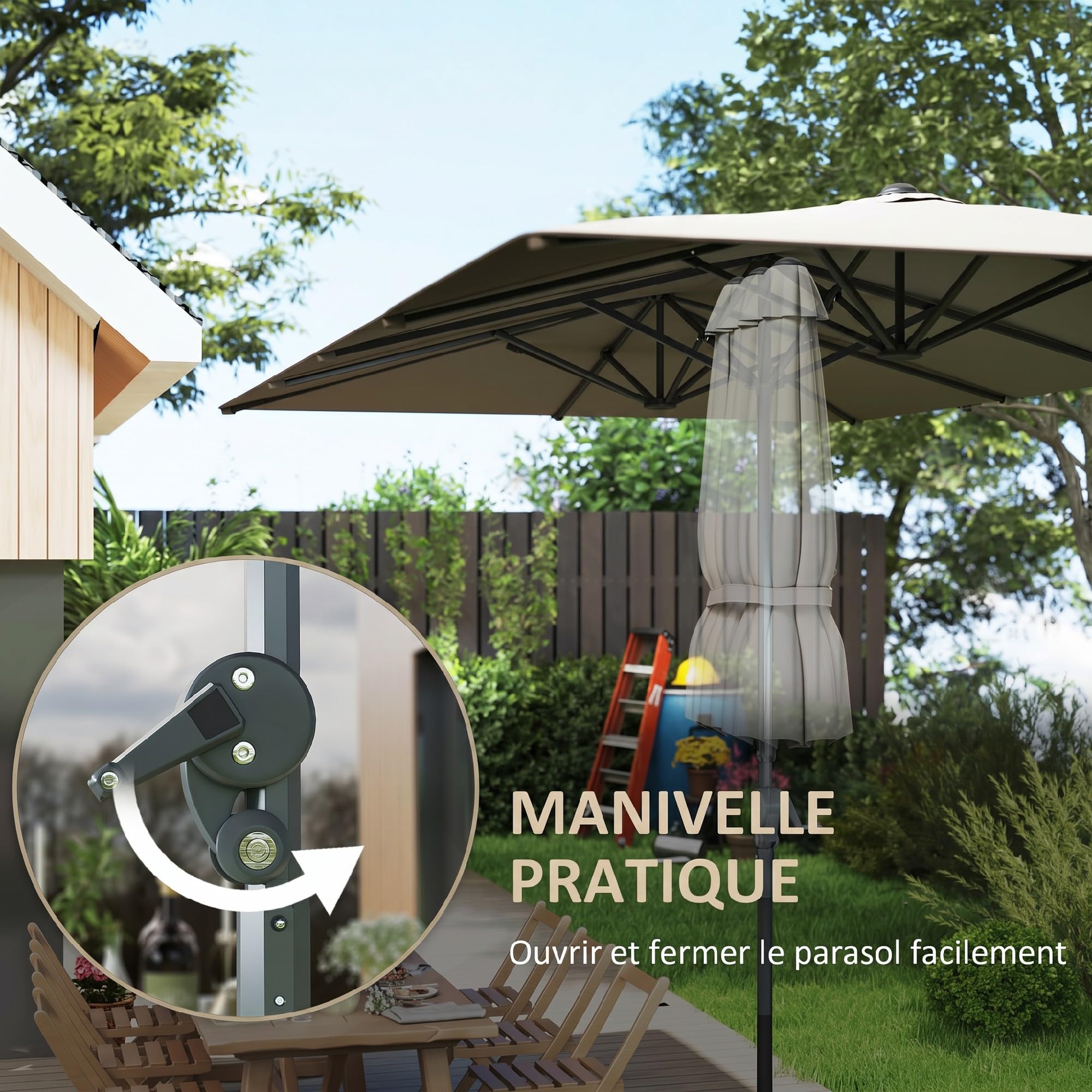 Parasol de Jardin Extérieur Double Rectangulaire 451 x 264 cm Gris Foncé