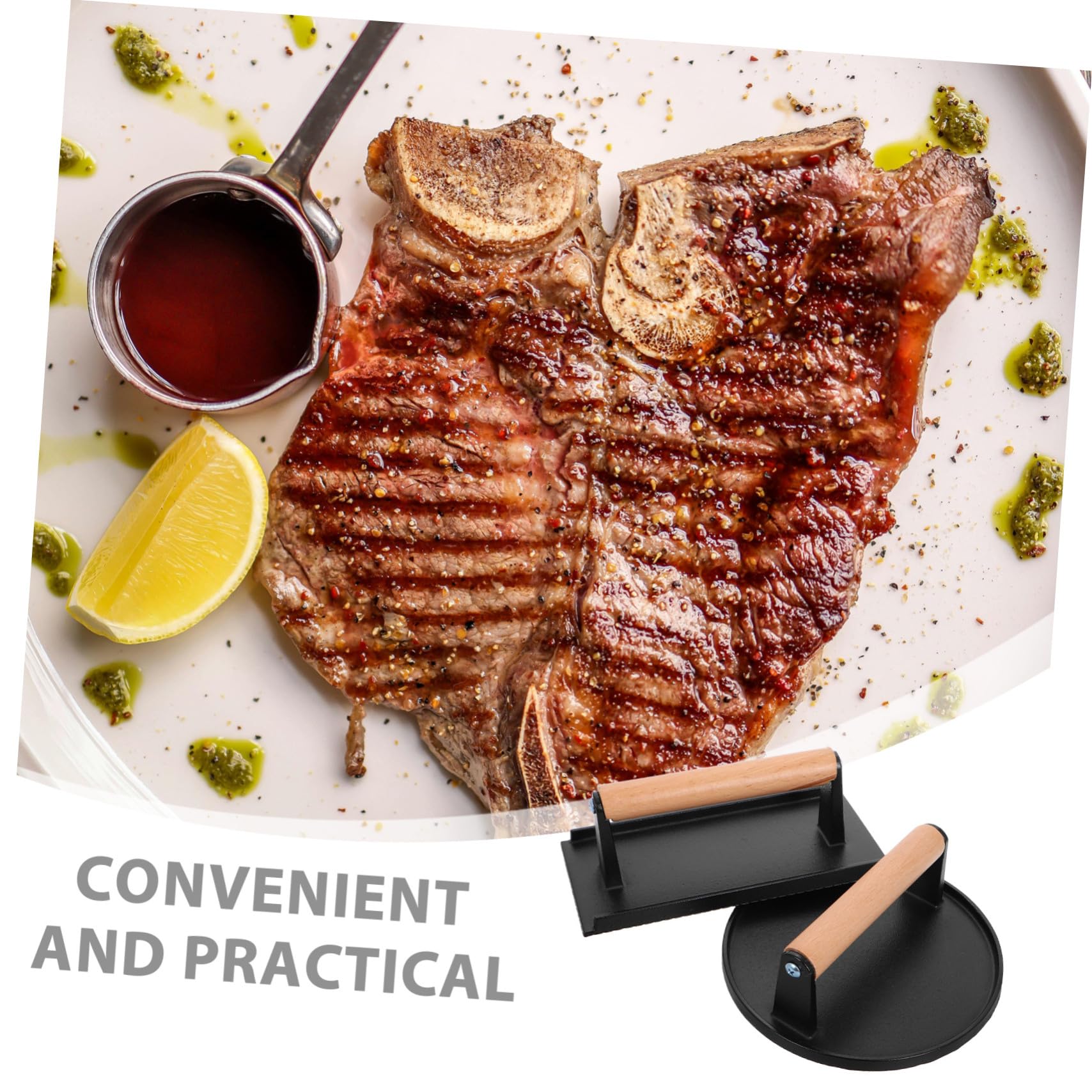 2 Prensas para Barbacoa de Hierro Fundido con Mango de Madera, Prensa para Hamburguesas y Alimentos, Formas Redonda y Rectangular, Alta Resistencia para Cocina
