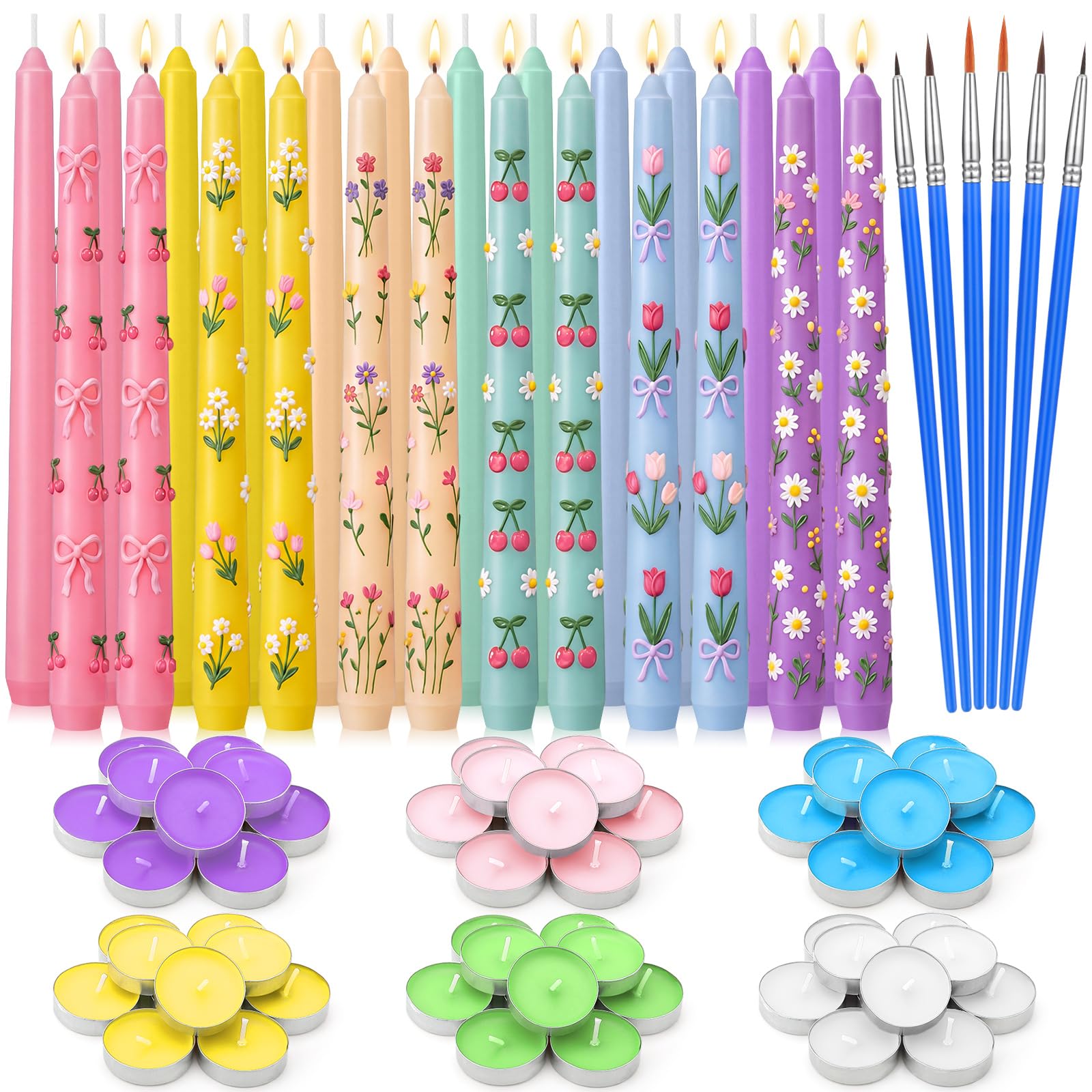 MTLEE 78 Pcs DIY Candle Painting Kit Include 12 Taper Candles 60 Colored Tealight Candles 6 Paint Brushes for Crafts Birthday Wedding Party Favors (Macaron Color)