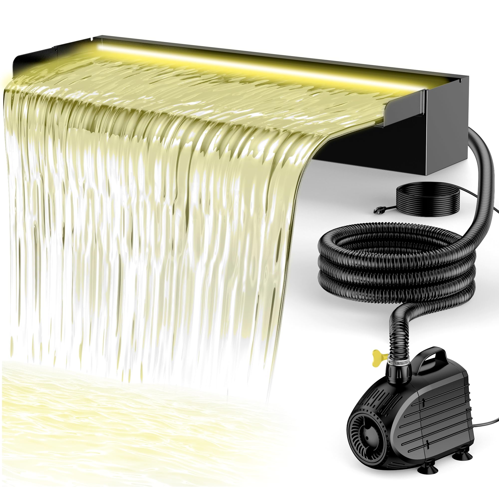 Biling Edelstahl Wasserfall Teich mit LED Warmlicht 60cm Bachlaufset 80W 4500L/H Pumpe für Gartenteich bis 8000L