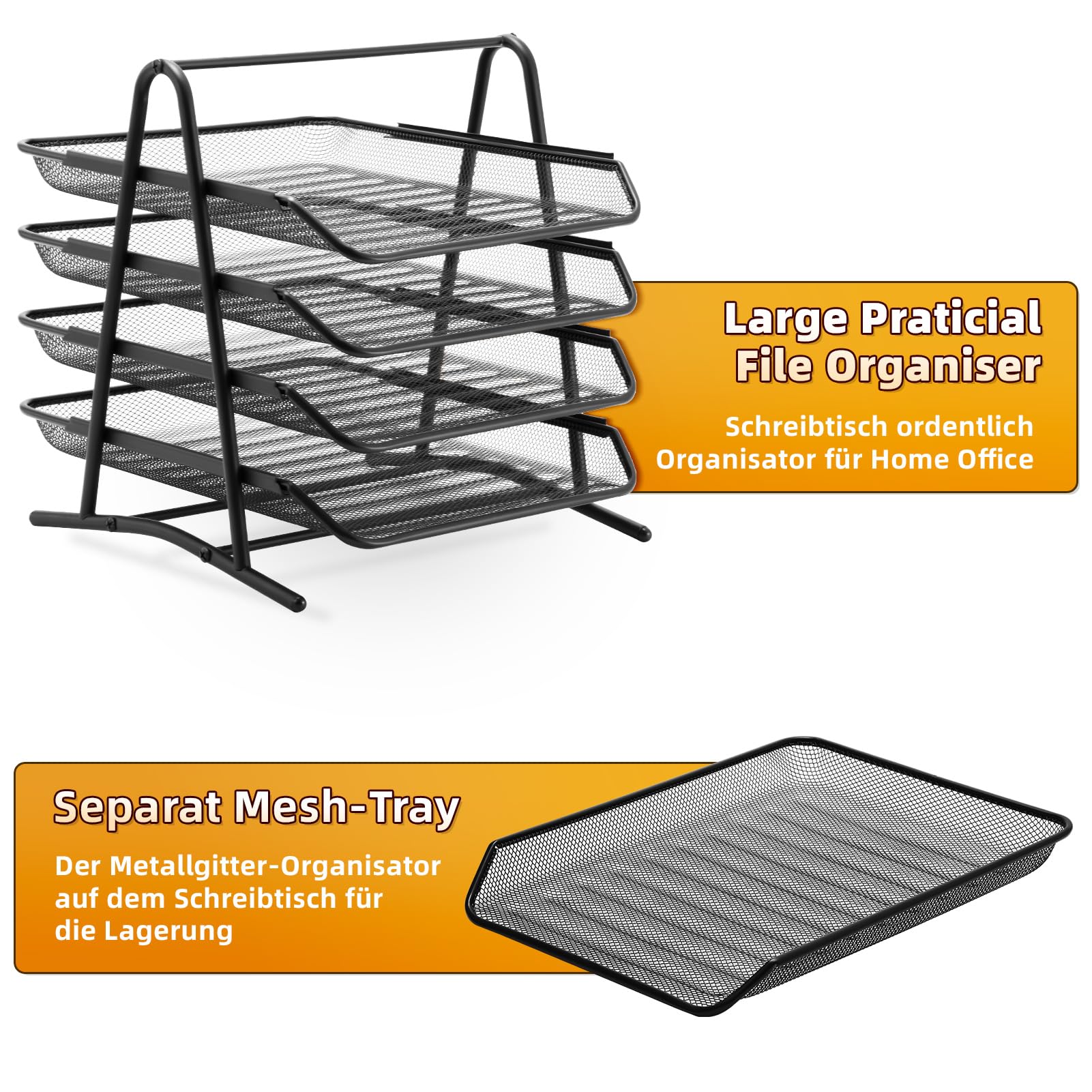 Marbrasse Organizador Escritorio de Bandeja, Papel Apilable Bandejas,para Oficina Organizador de Archivos de Escritorio(Negro)