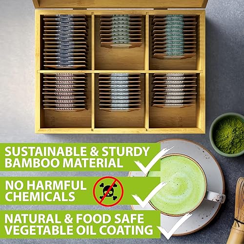 Miniatura 67 de Caja organizadora de té de bambú sin productos químicos, ecológica, grande, alta y ajustable, baúl de almacenamiento de madera natural