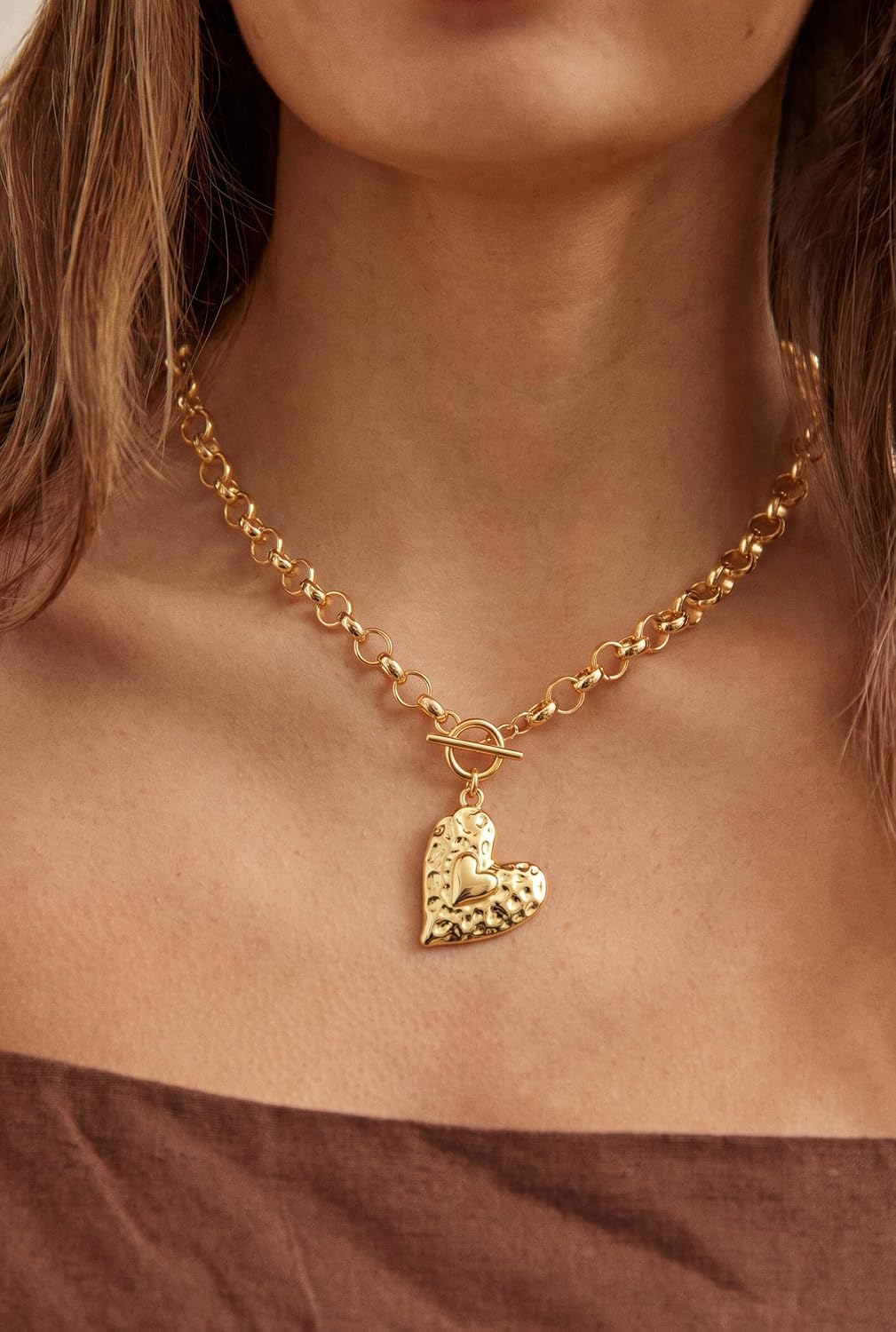 14K Gold Plated Chunky Pendant Necklace Women's Statement Jewelry image 2