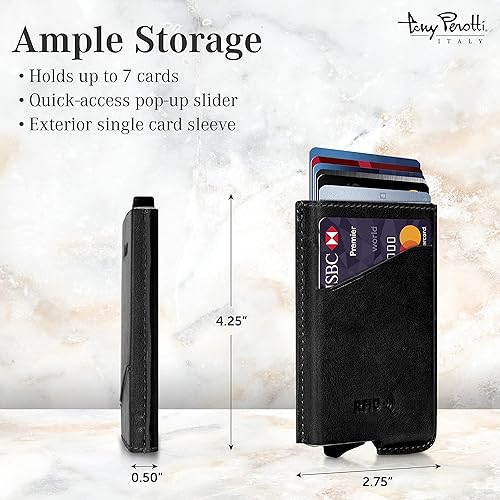 Miniatura 2 de Tony Perotti Billetera de piel italiana de acceso rápido para hombres, billetera RFID ultra delgada con deslizador de tarjeta desplegable y funda