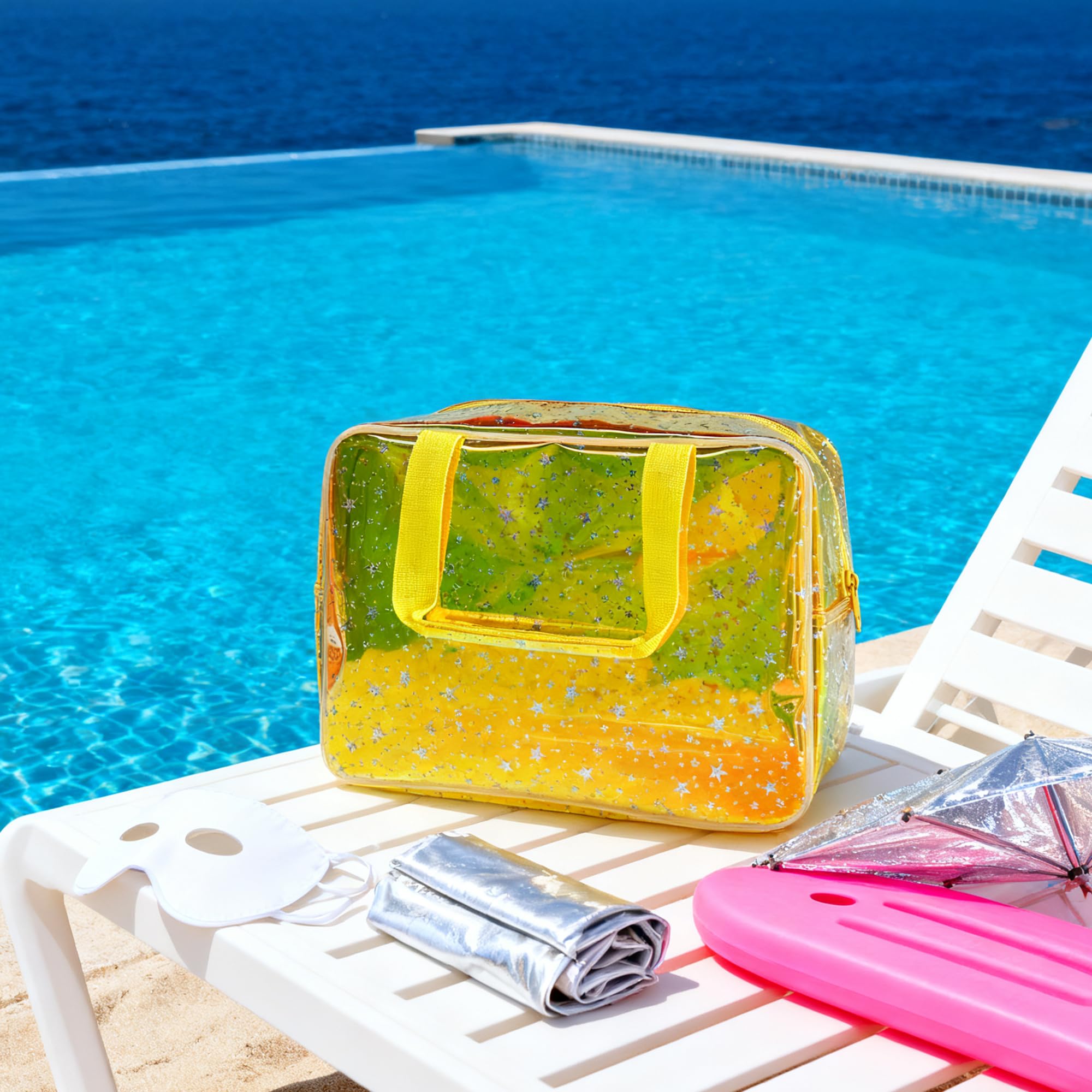 Borsa impermeabile in PVC a forma di stella per trucchi prodotti per la cura del trucco incluso 11,8 "x5.12" x8.26", Giallo laser, 11.81x5.12x8.27inch, Olografico