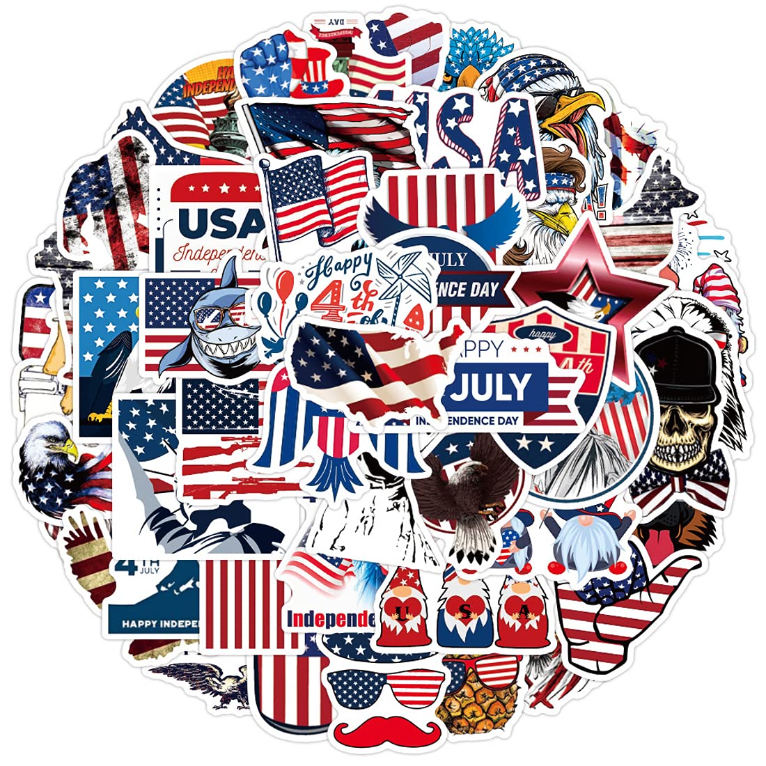 50 pcs Patriotic Stickers and Decals for Adults Trucks Vehicles Water Bottles Cars Windows Laptop Crafts Candy Scrapbooking Helmets Yeti Motorcycles Office, Memorial Day 4th of July Stickers