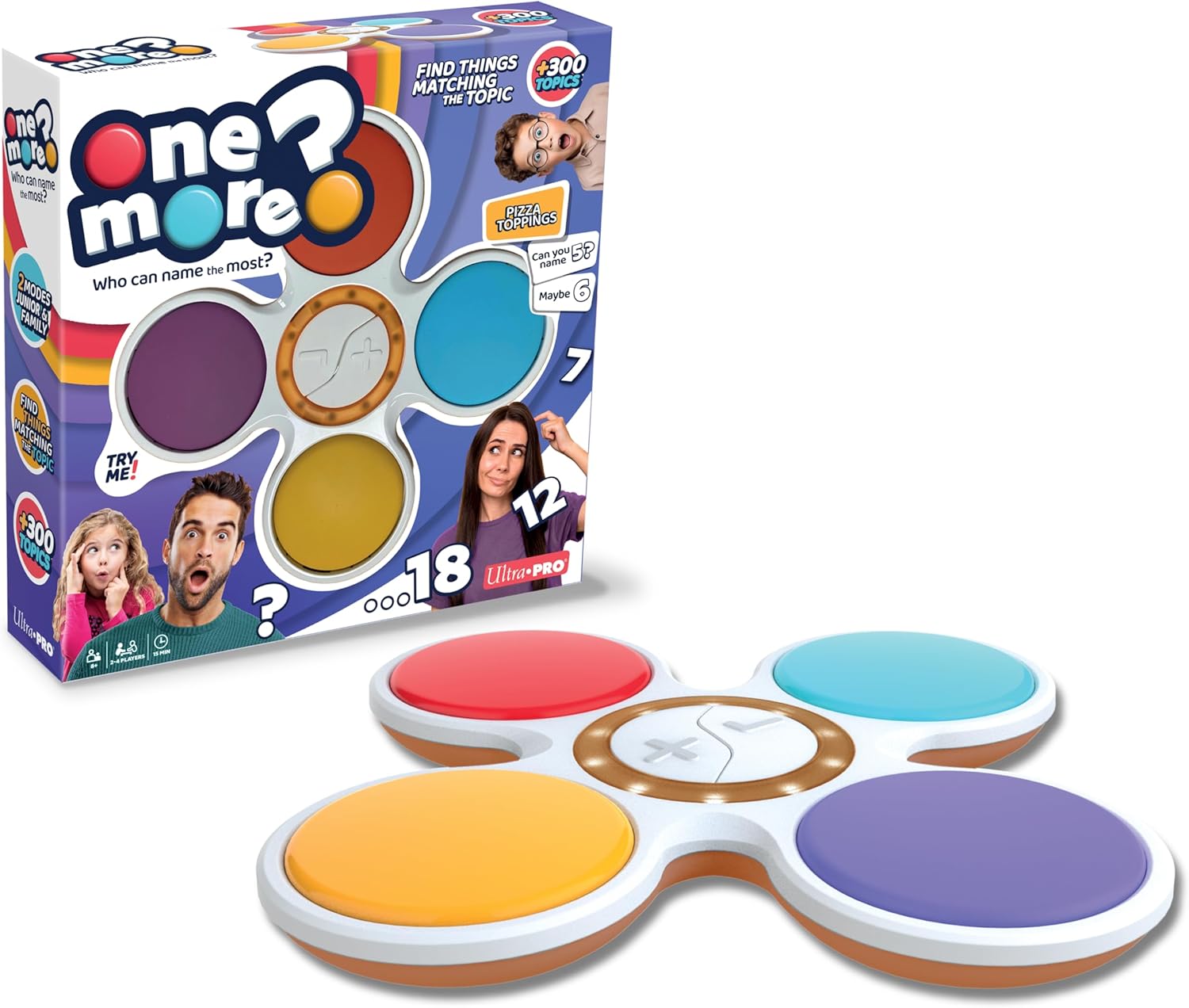 Ultra PRO - One More? Who can Name the Most? 2-4 Players Challenge, Virtual Game Master, 300+ Topics, Family Night, Quick & Easy Party Game, Kids & Adults Fun