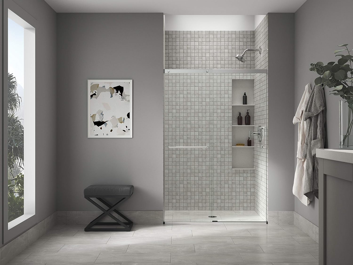 Elate™ Sliding Shower Door, 70-1/2-in H X 44-1/4-47-5/8-in W, with 1/4-in Thick Crystal Clear Glass